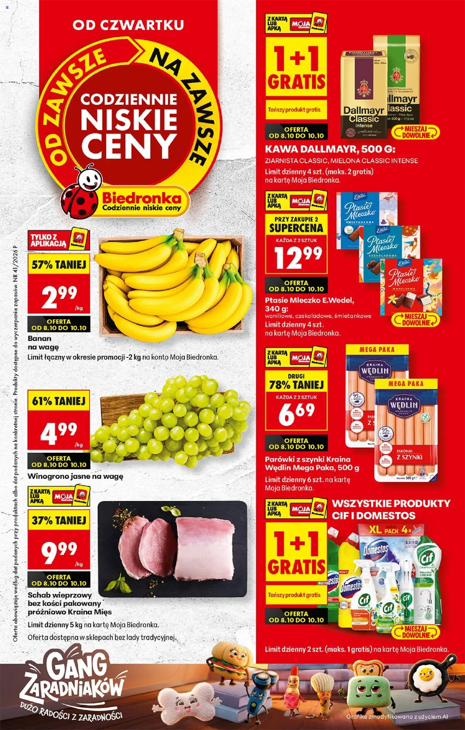 Náhled nabídky: Biedronka Polsko Biedronka Polsko leták - Codziennie niskie ceny platný od 08.10.2026 - Banán, Cif, Domestos