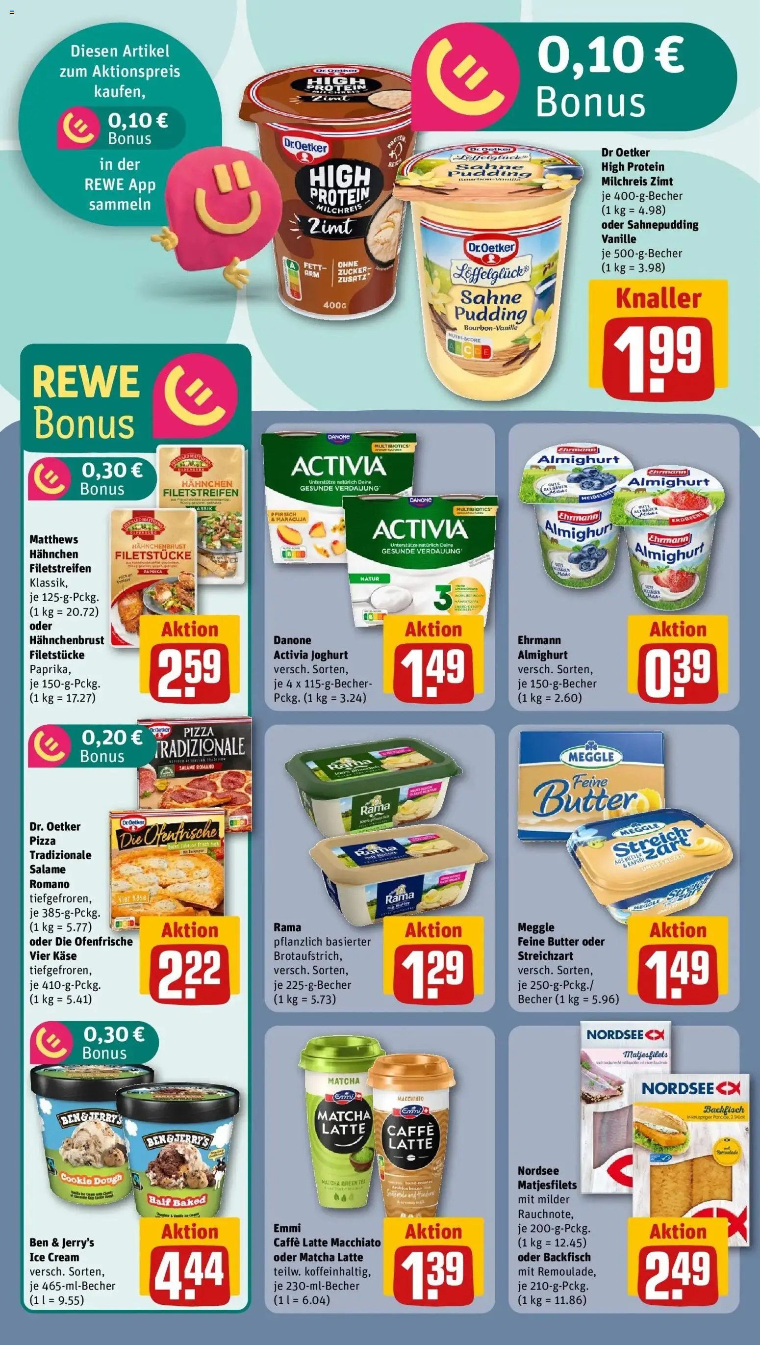 Vorschau von dem Prospekt des Geschäftes Rewe, gültig ab dem 05.04.2026 - Pizza, Paprika, Pudding, Vanille, Activia, Ofenfrische, Danone activia, Hahnchenbrust