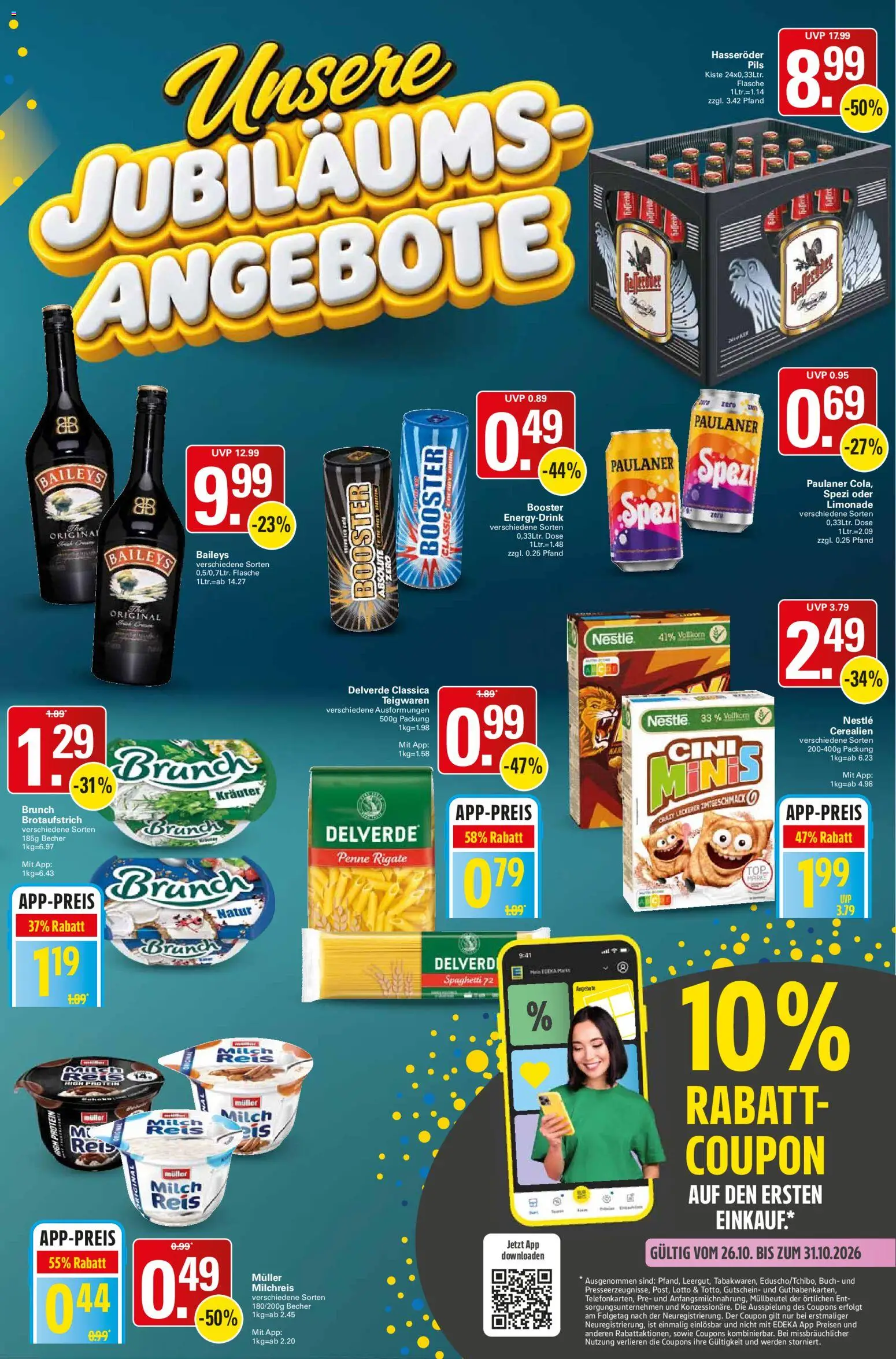 Vorschau von dem Prospekt des Geschäftes WEZ, gültig ab dem 26.10.2026 - Baileys, Milch, Paulaner spezi, Reis, Paulaner, Limonade, Hasseröder, Pils