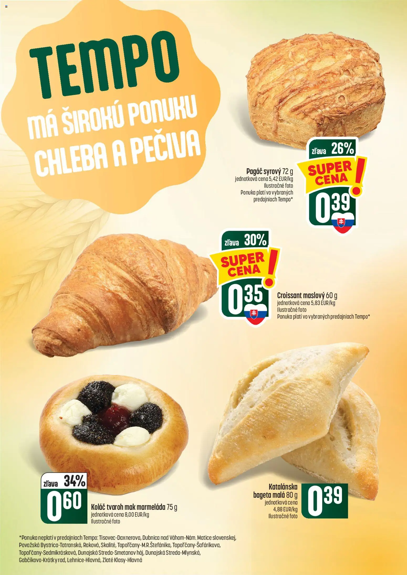 Náhľad COOP Jednota letáku platného od 01.10.2026 - Koláč, Tvaroh, Croissant, Mak, Bageta, Marmeláda