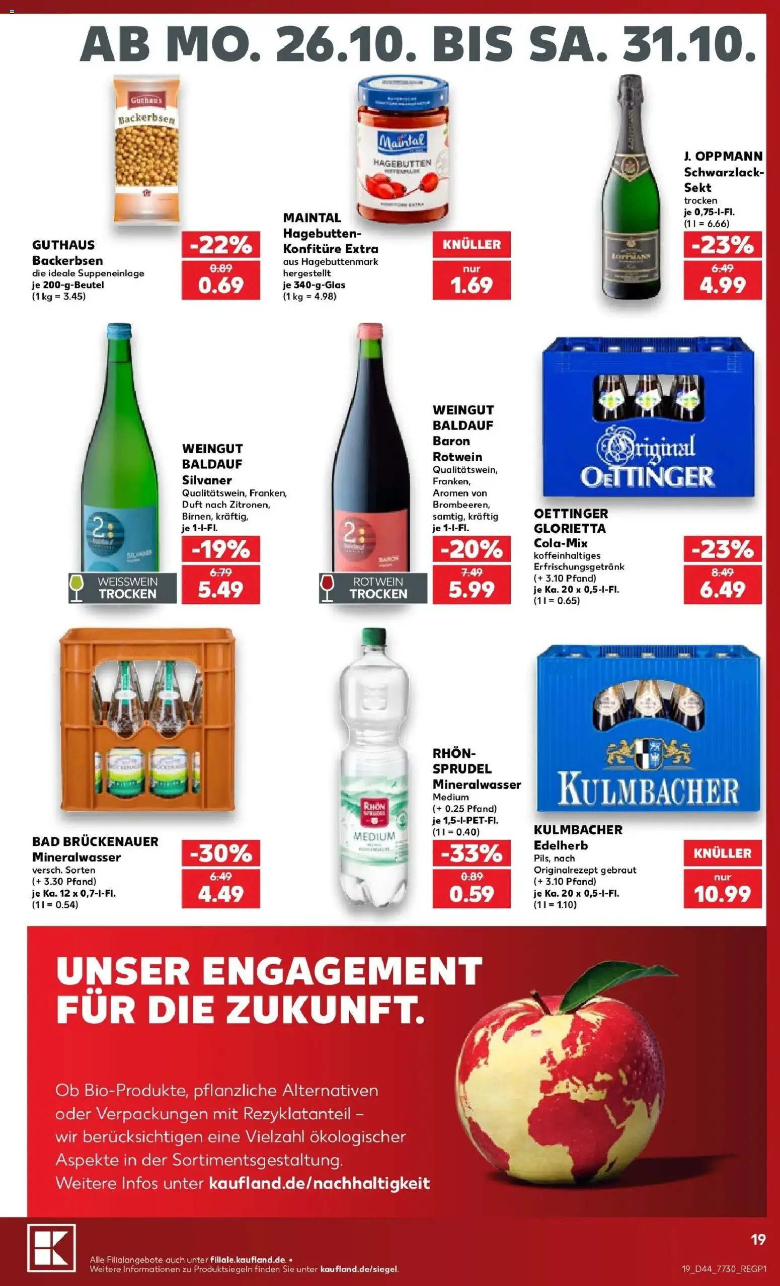 Vorschau von dem Prospekt des Geschäftes Kaufland, gültig ab dem 26.10.2026 - Bad, Mineralwasser, Sekt, Oettinger, Weißwein, Rotwein, Duft