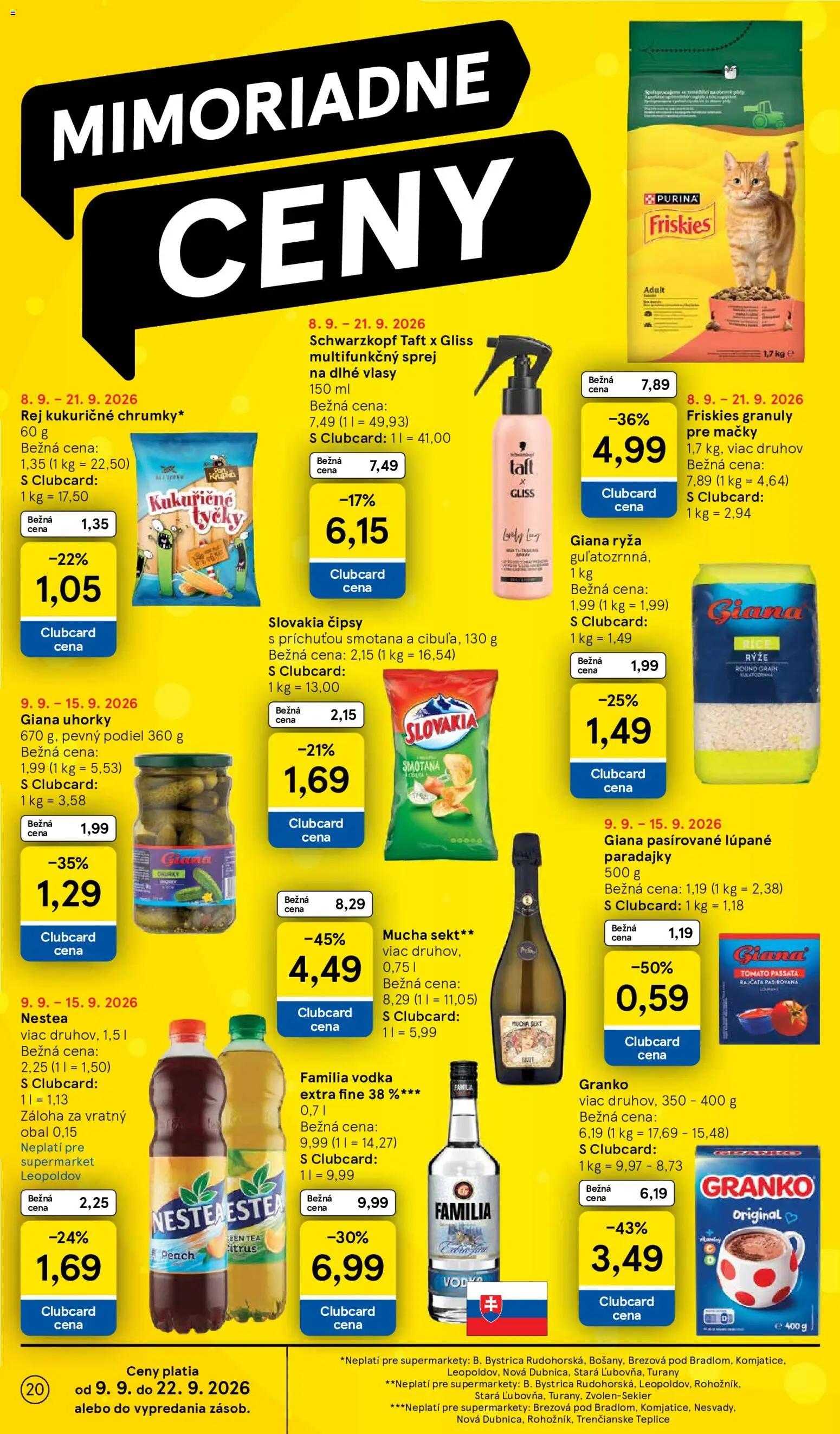 Náhľad Tesco letáku platného od 09.09.2026 - Paradajky, Ryža, Granule pre mačky, Granko, Smotana, Granule, Pás, Sekt