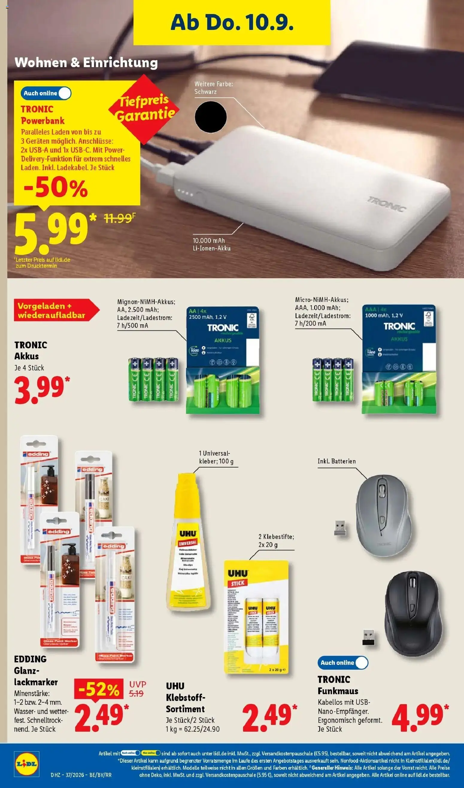 Vorschau von dem Prospekt des Geschäftes Lidl, gültig ab dem 07.09.2026 - Wasser, Powerbank, Batterien, USB