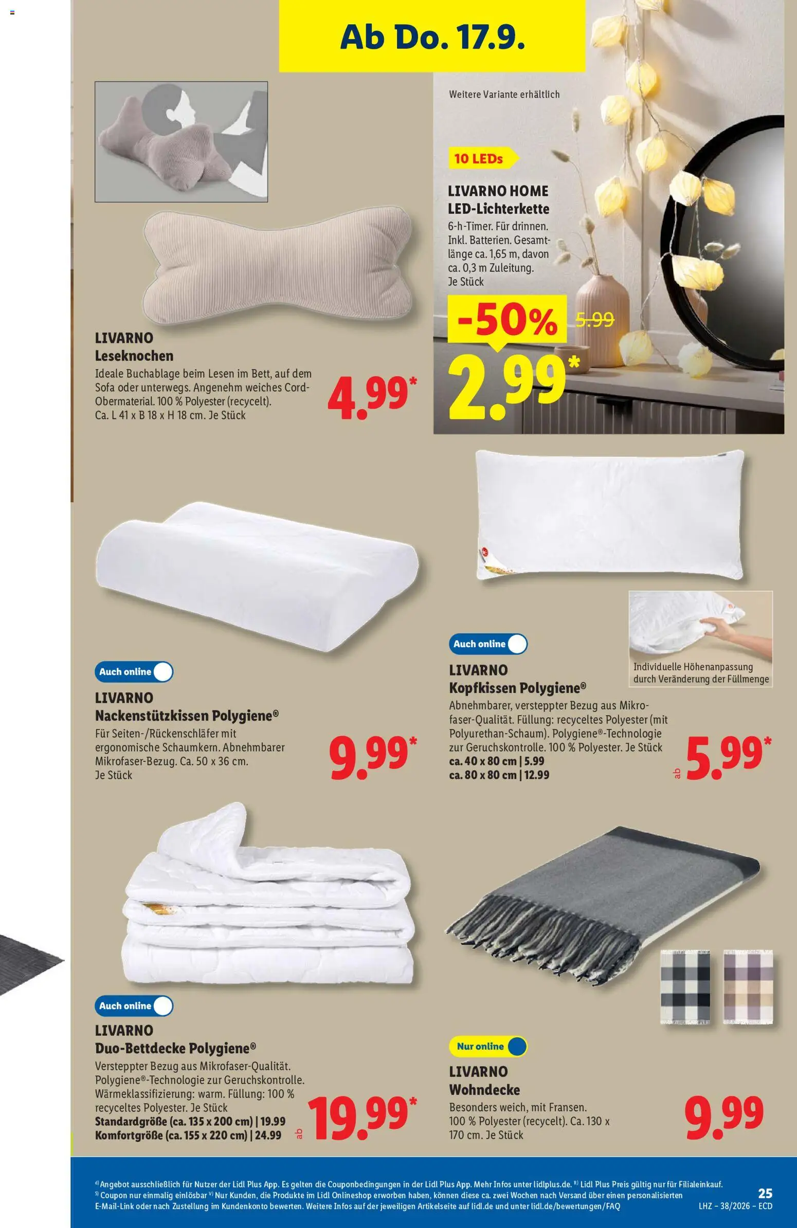 Vorschau von dem Prospekt des Geschäftes Lidl, gültig ab dem 14.09.2026 - Sofa, String, Kopfkissen