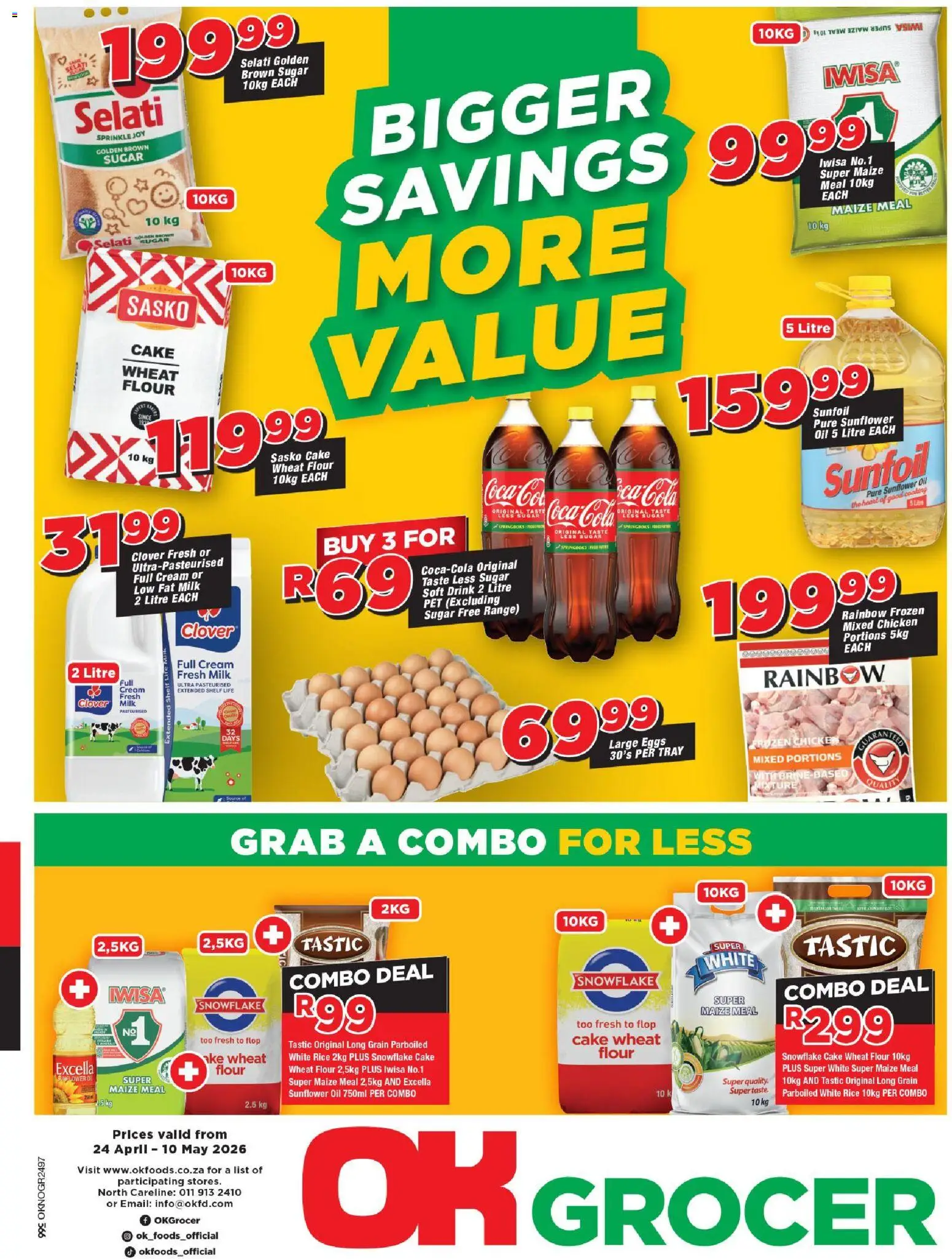Preview of OK Foods flyer valid from 24/04/2026 - Cake, Eggs, Milk, Shelf, Rice, Cream, Flour, Maize meal