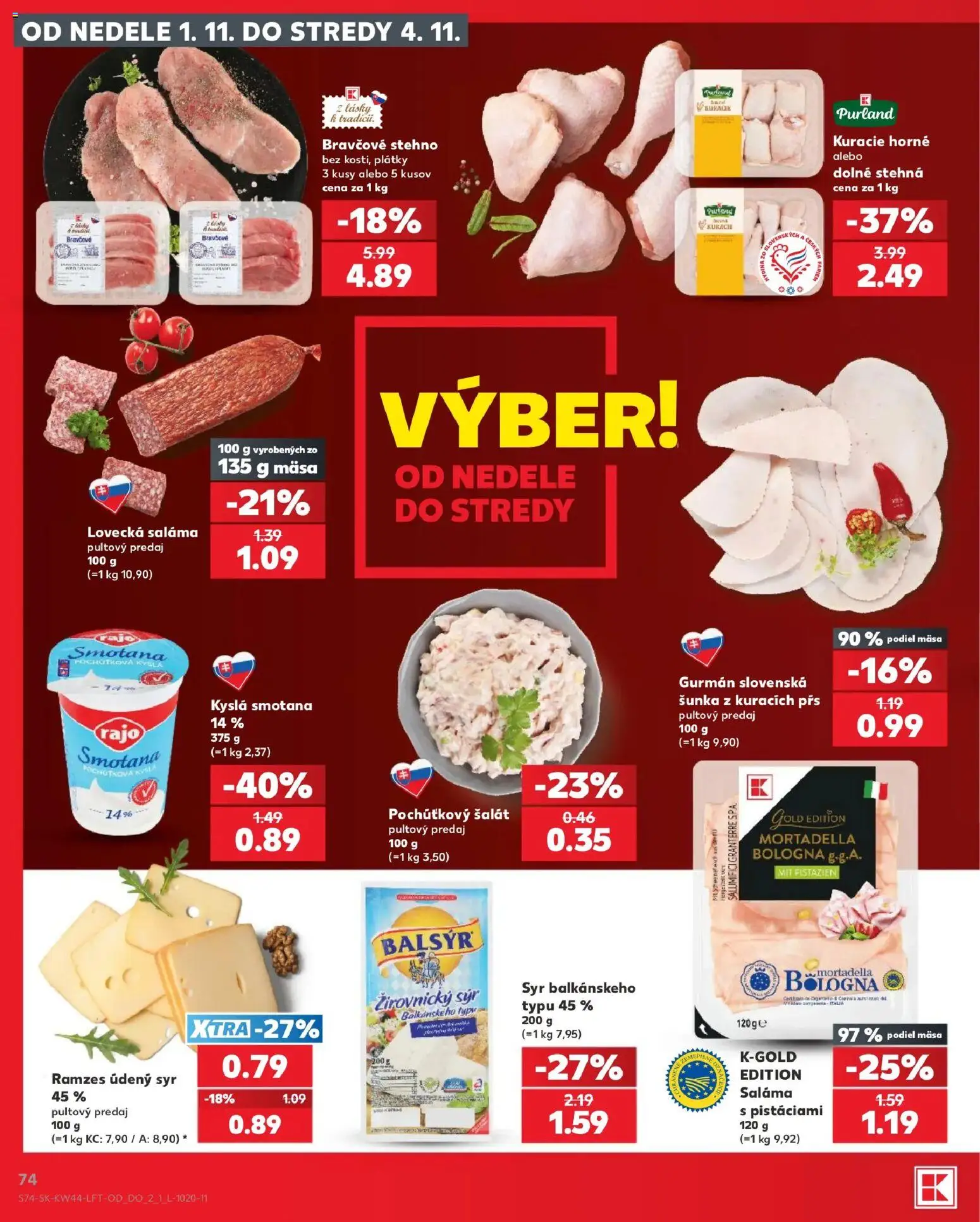 Náhľad Kaufland letáku platného od 29.10.2026 - Syr, Šalát, Kyslá smotana, Šunka, Bravčové stehno, Smotana, Saláma, Stehná