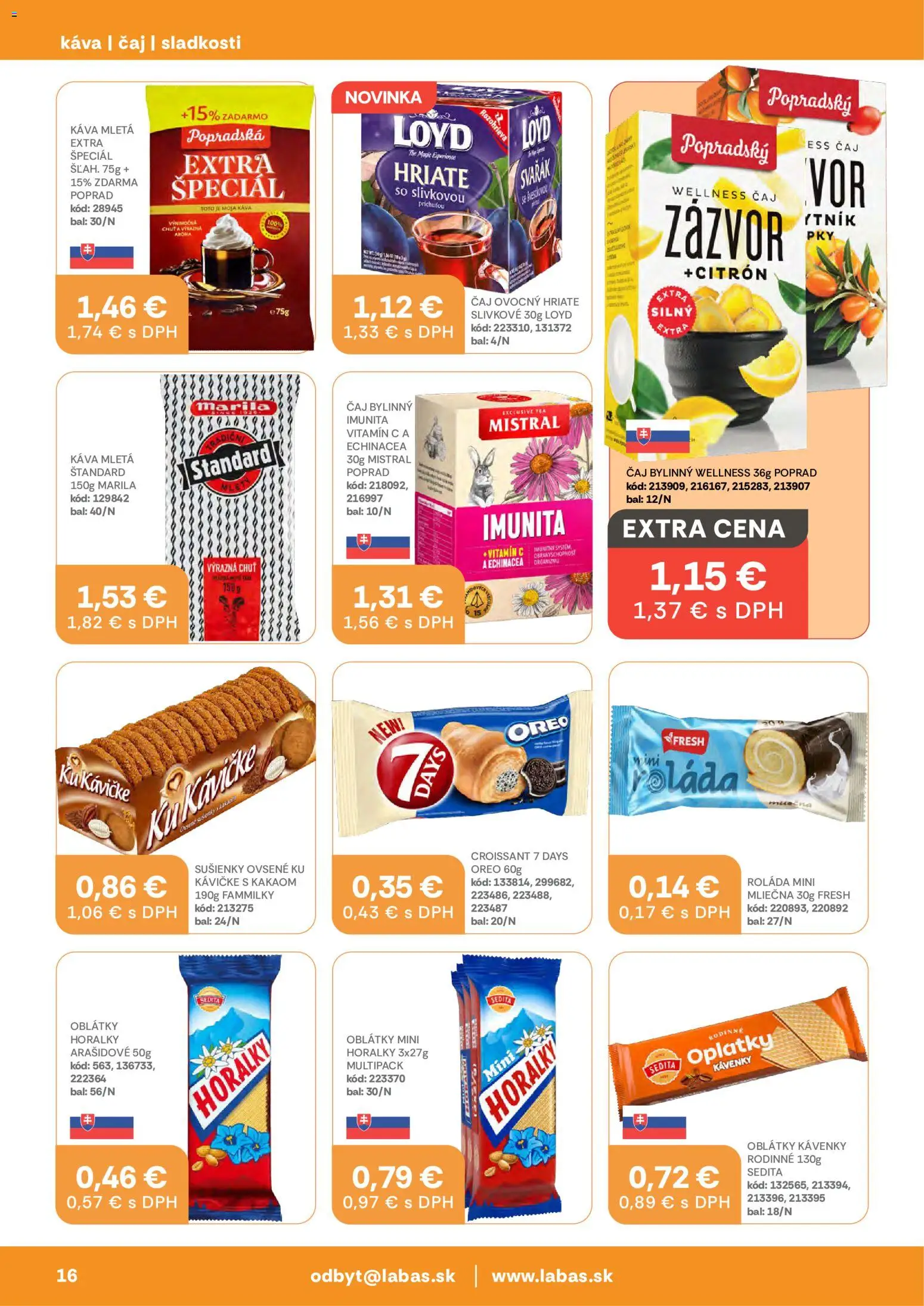 Náhľad Labaš letáku platného od 23.10.2026 - Káva, Croissant, Čaj, Oreo, Zázvor, Sušienky, Oblátky, Horálky