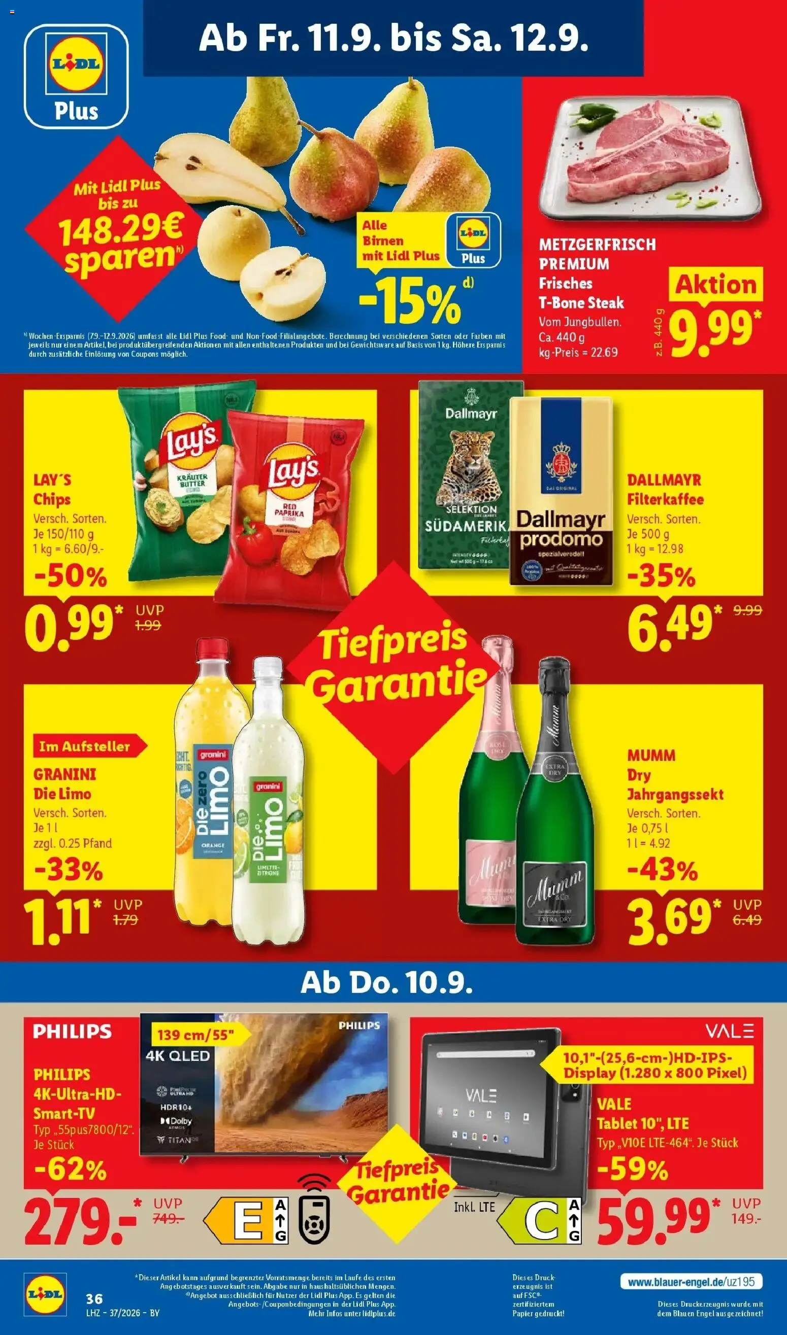 Vorschau von dem Prospekt des Geschäftes Lidl, gültig ab dem 07.09.2026 - Chips, Philips, Butter, Tablet, Steak, Computer, Zitrone, Granini