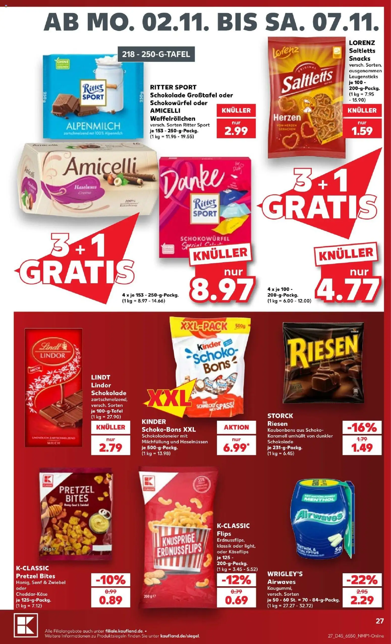 Vorschau von dem Prospekt des Geschäftes Kaufland, gültig ab dem 02.11.2026 - Schokolade, Lindt, Milch, Ritter sport, Lindor