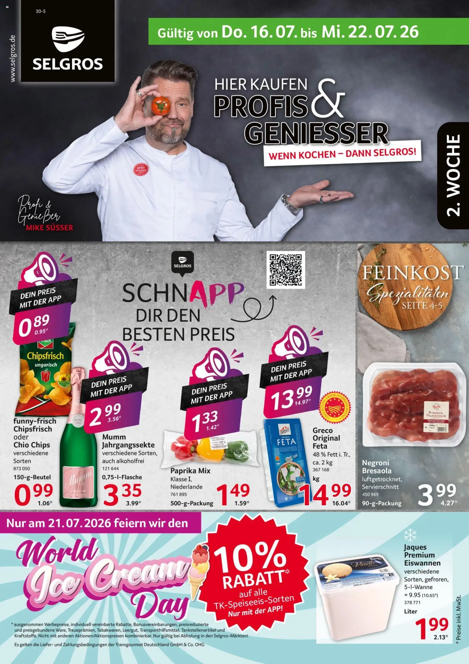 Vorschau von dem Prospekt des Geschäftes Selgros, gültig ab dem 16.07.2026 - Chips, Feta, Paprika, Vanille, Spezialitäten