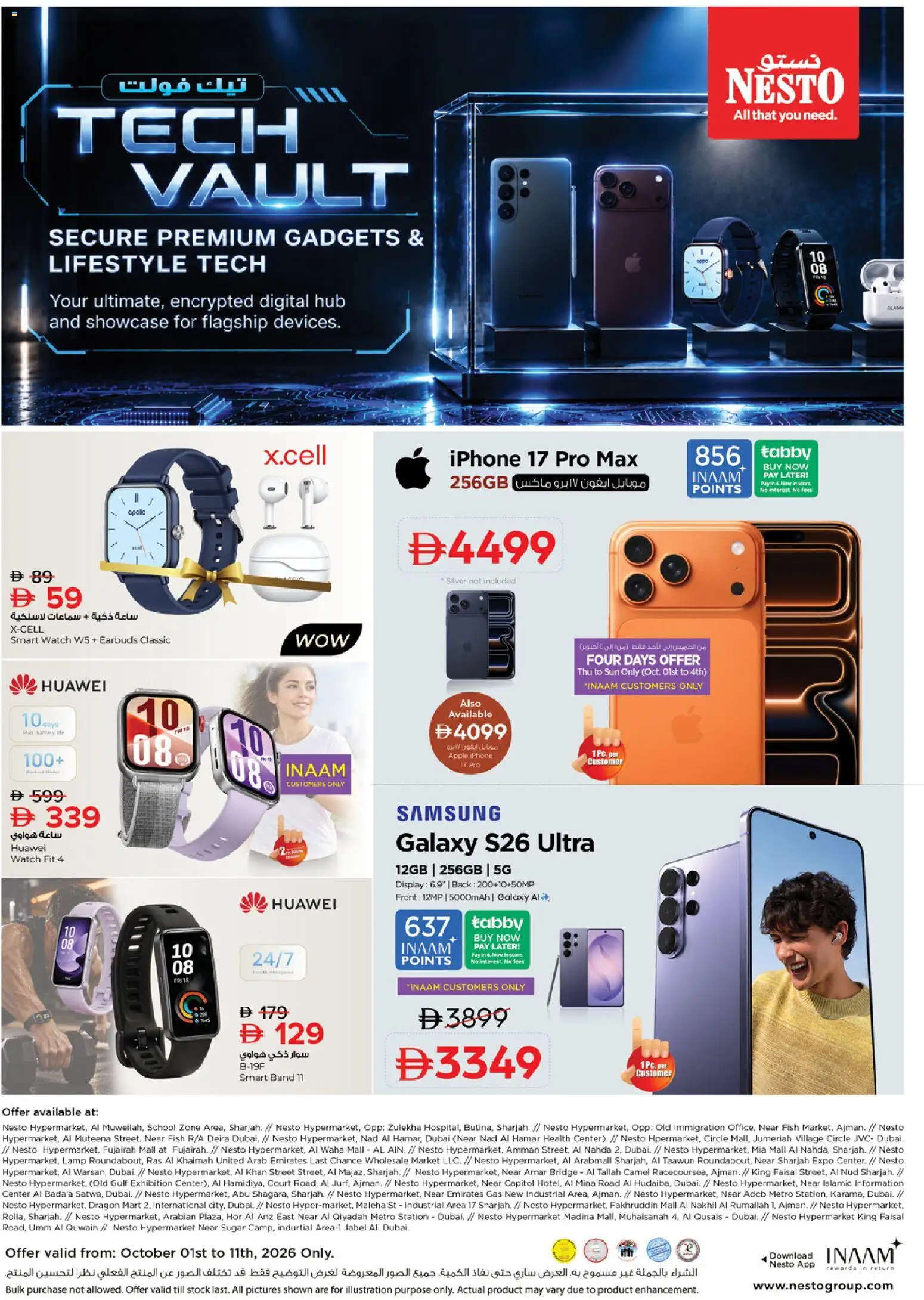 Preview of the catalogue Nesto TECH VAULT of store Nesto valid from 1 Oct, 2026 - Apple, Fish, Watch, Phone, Earbuds, Stock, Lamp, Sugar