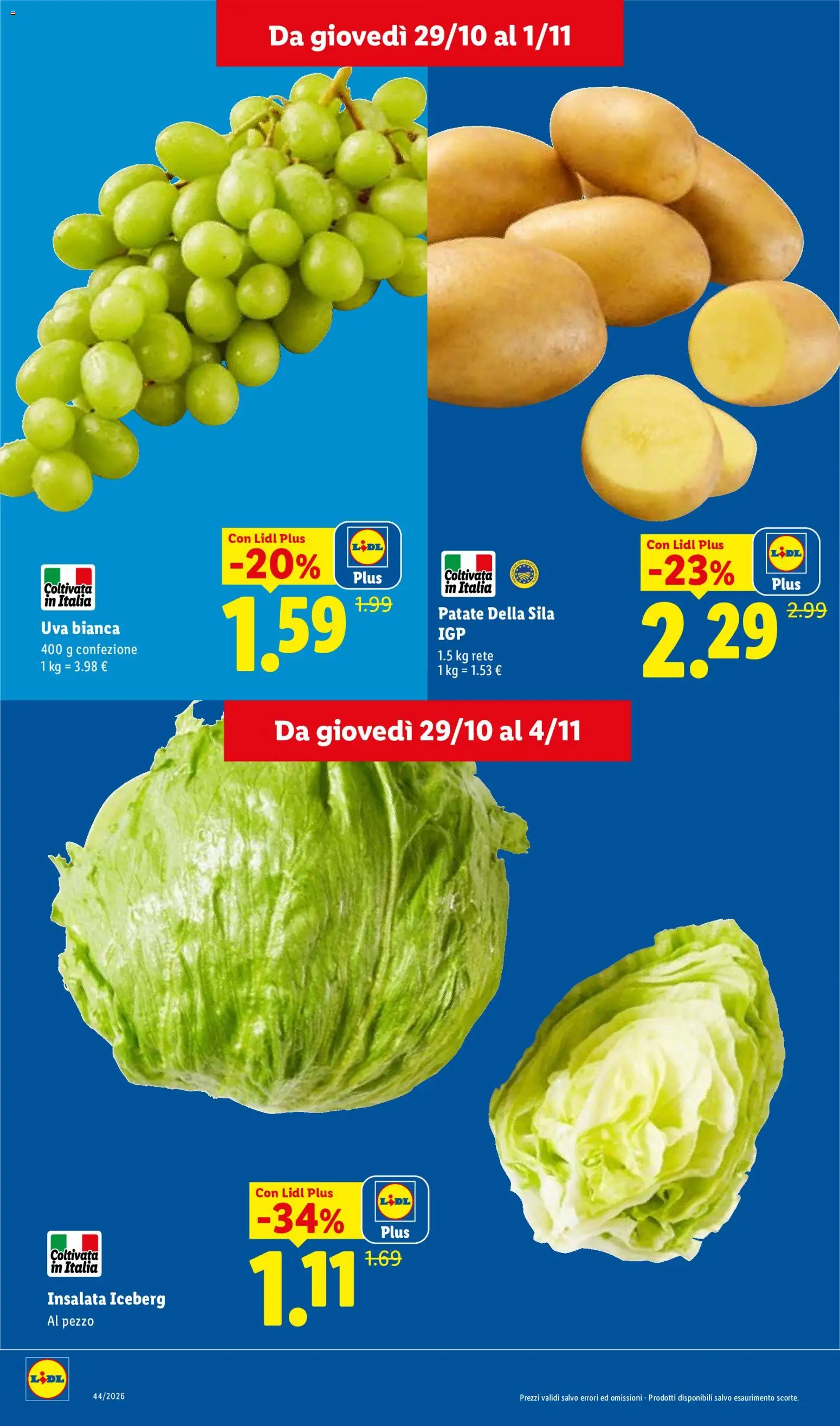 Anteprima dell'opuscolo Lidl volantino Roma dal negozio Lidl valido da 29/10/2026 - Insalata, Patate, Uva