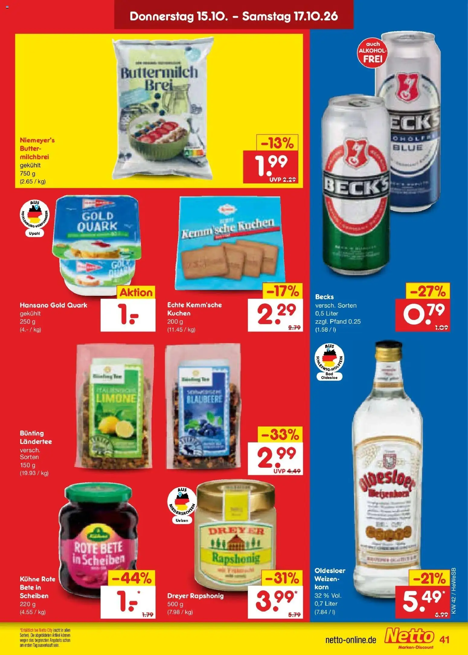 Vorschau von dem Prospekt des Geschäftes Netto Marken-Discount, gültig ab dem 12.10.2026 - Kuchen, Butter, Quark, Alkohol, Buttermilch, Oldesloer
