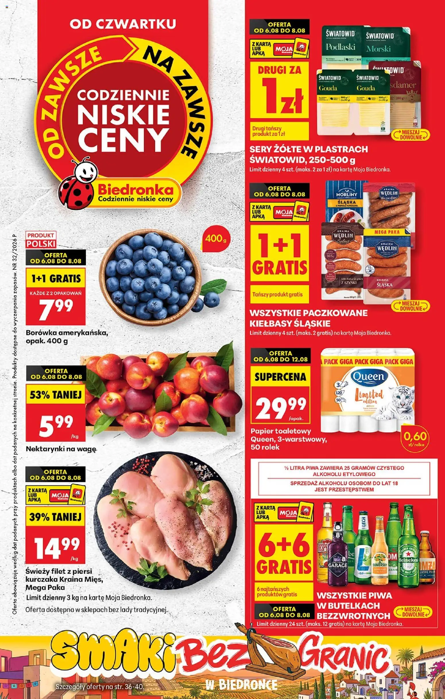 Náhled nabídky: Biedronka Polsko Biedronka Polsko leták - Codziennie niskie ceny platný od 06.08.2026 - Heineken, Gouda, Filet