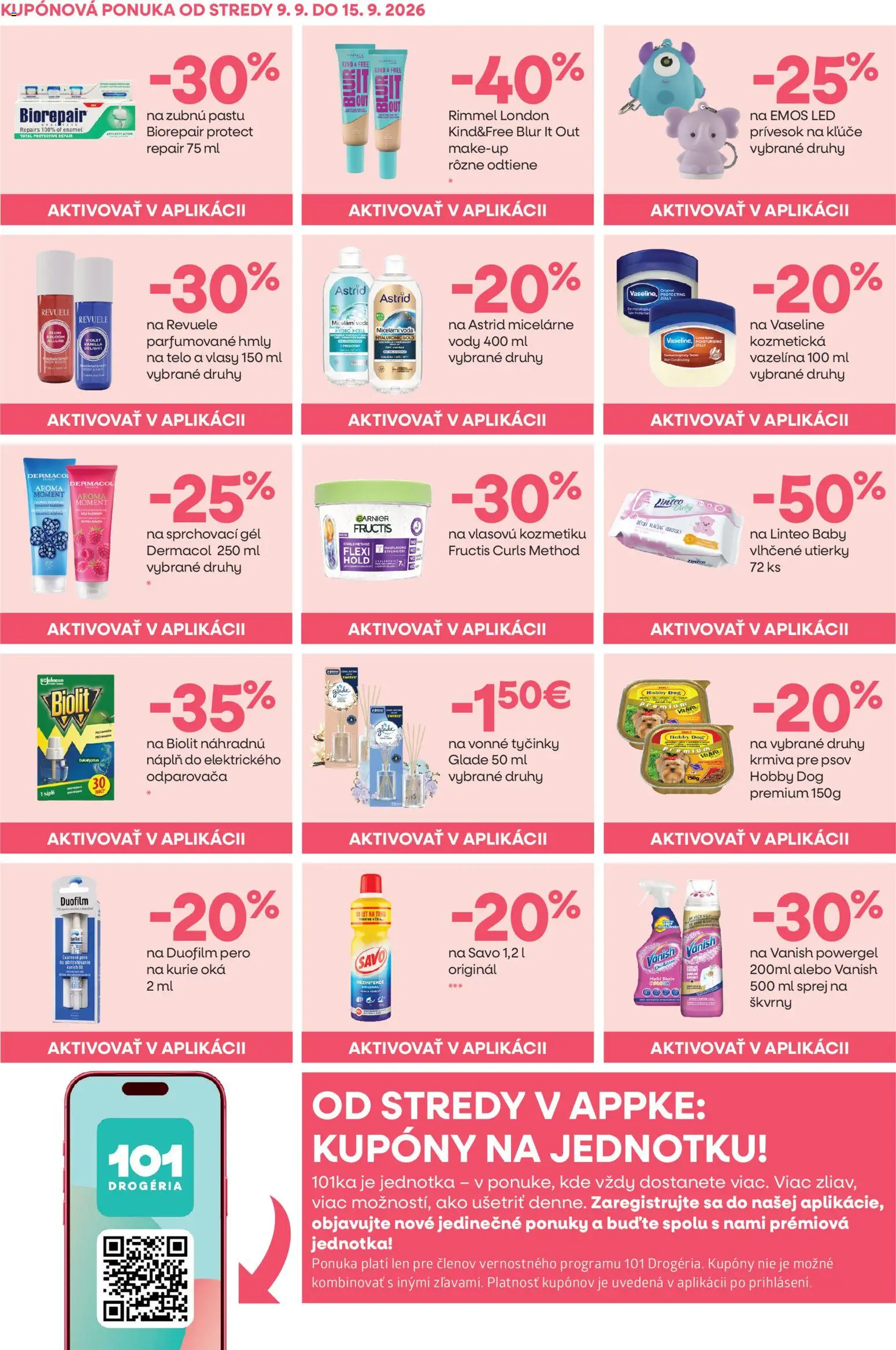 Náhľad 101 drogerie letáku platného od 09.09.2026 - Voda, Pero, Led, Savo, Vanish, Utierky
