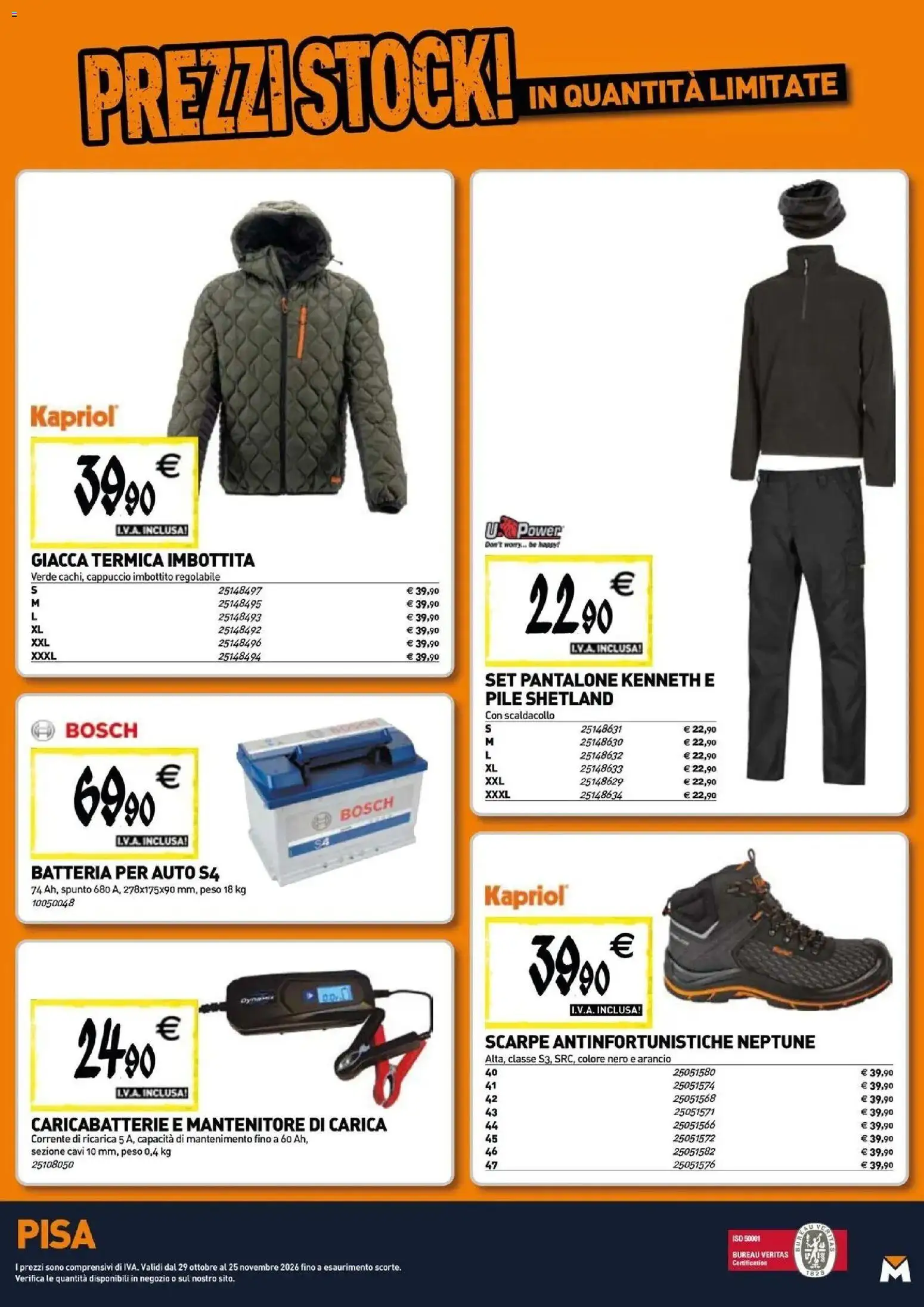 Anteprima dell'opuscolo TECNOMAT catalogo Pisa dal negozio TECNOMAT valido da 29/10/2026 - Scarpe, Batteria, Caricabatterie, Giacca, Pile, Cappuccio, Batteria per auto