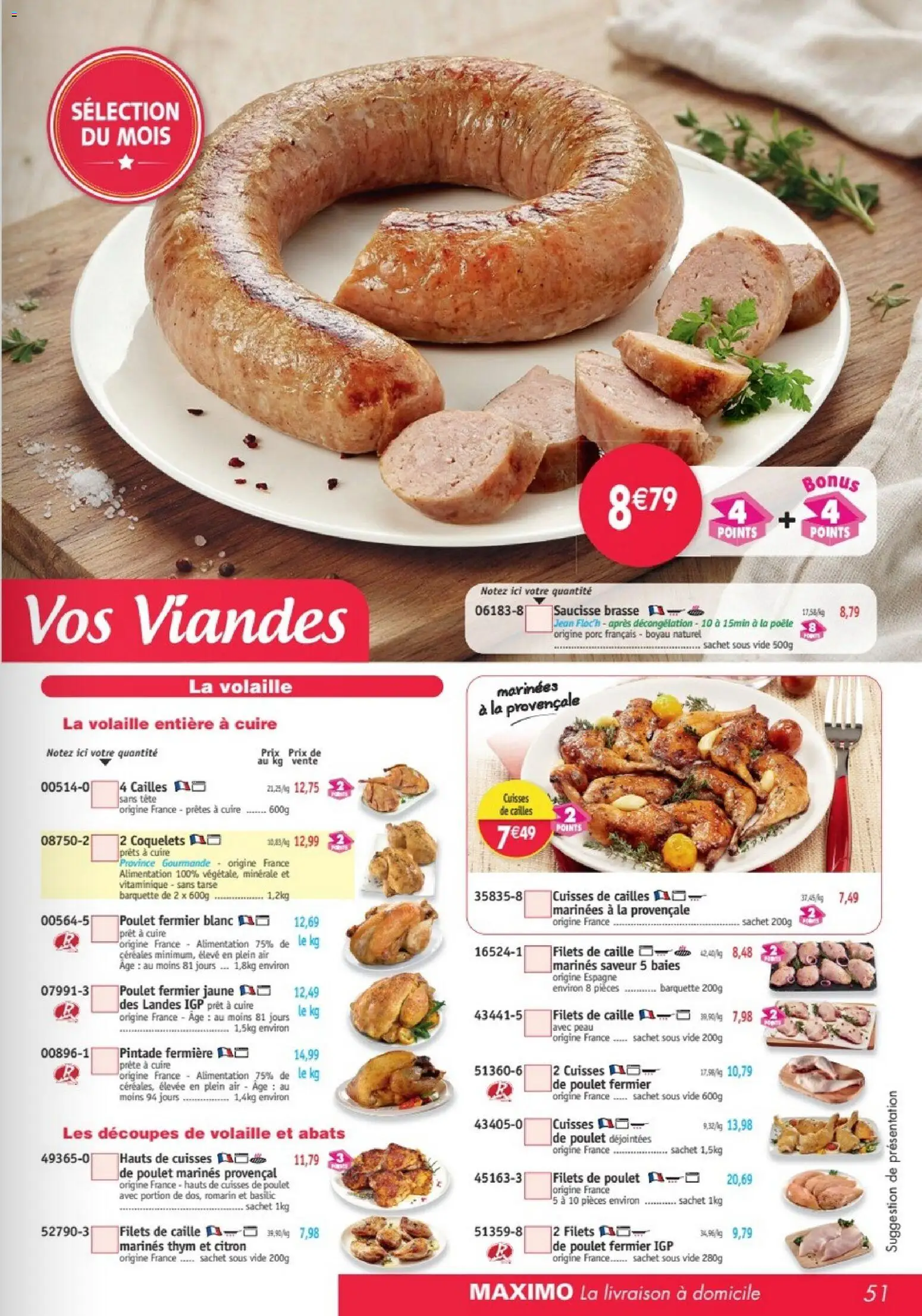 Prévisualisation de Maximo catalogue du magasin Maximo formulaire valide 26/10/2026 - Alimentation, Poêle, Thym, Cailles, Saucisse, Cuisses de poulet, Volaille, Filets de poulet
