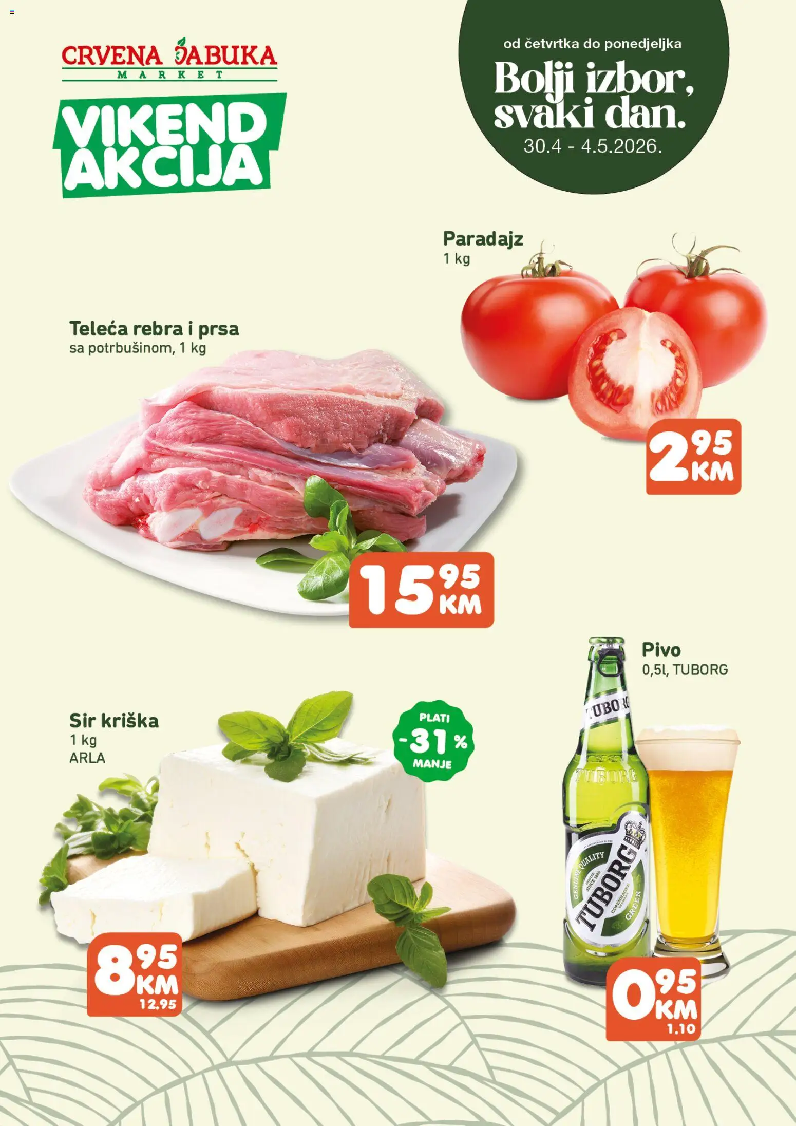 Pregled letka Crvena jabuka vikend akcija trgovine Crvena jabuka vrijedi od 30.04.2026