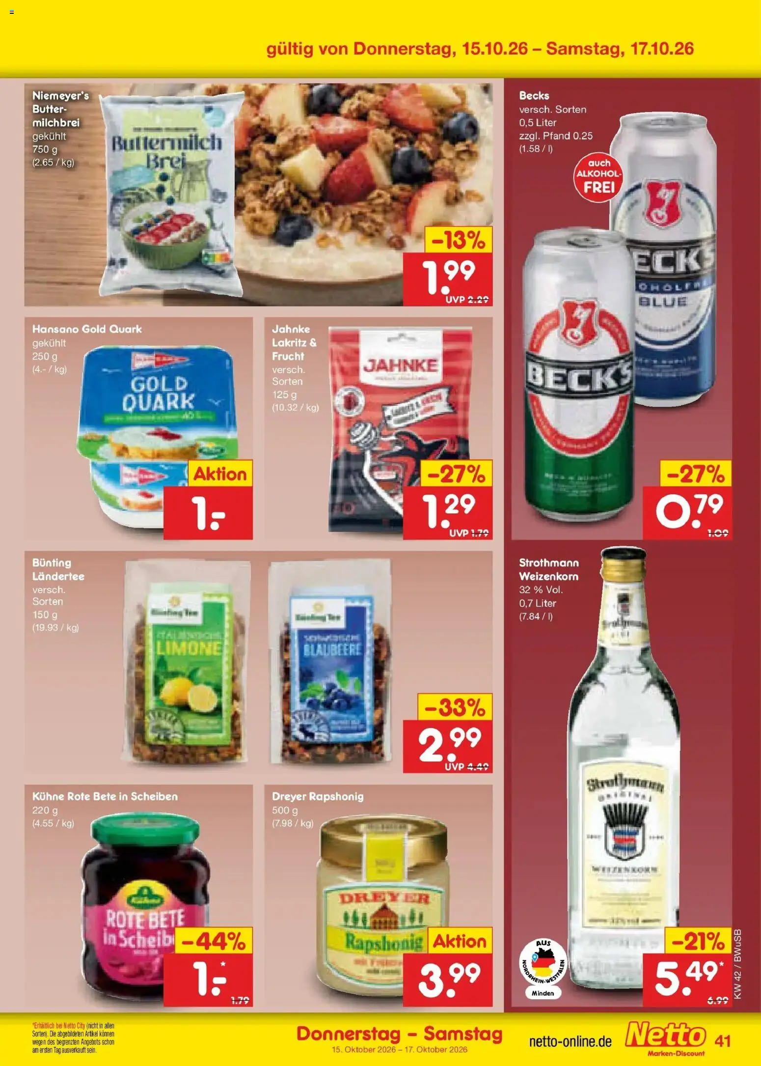 Vorschau von dem Prospekt des Geschäftes Netto Marken-Discount, gültig ab dem 12.10.2026 - Butter, Quark, Alkohol, Buttermilch