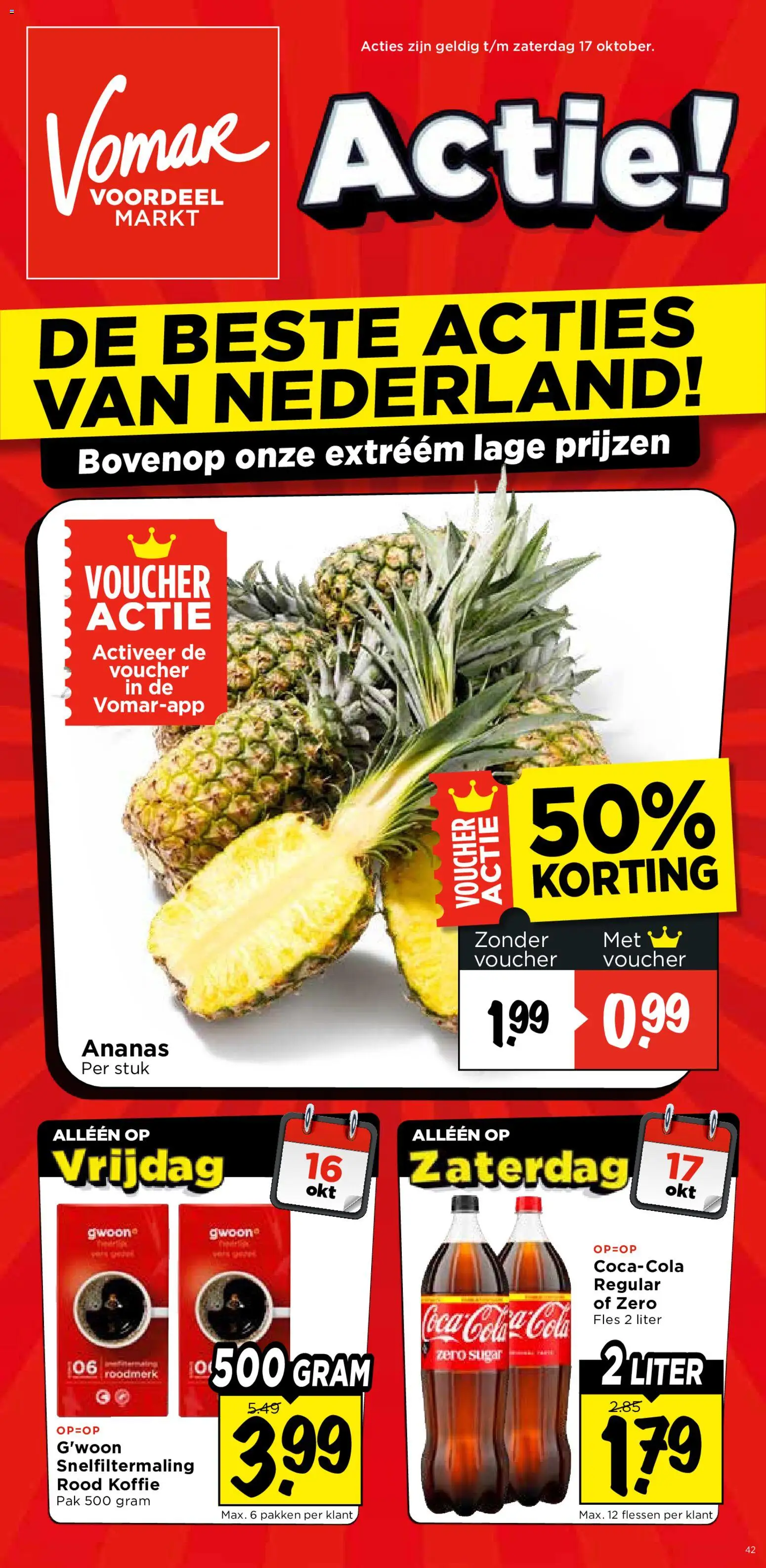 Voorbeeld van Online weekendfolder week 42 van winkel Vomar geldig vanaf 17-10-2026 - Koffie, Coca Cola, Ananas, Fles