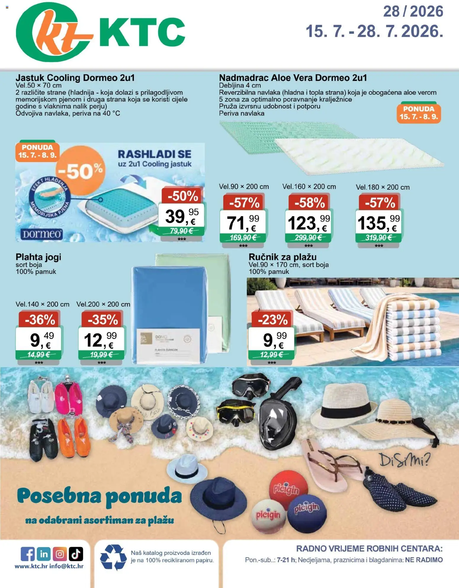 Pregled letka KTC Katalog igračke i tekstil trgovine KTC vrijedi od 15.07.2026 - Aloe vera, Nadmadrac, Jastuk, Ručnik, Plahta