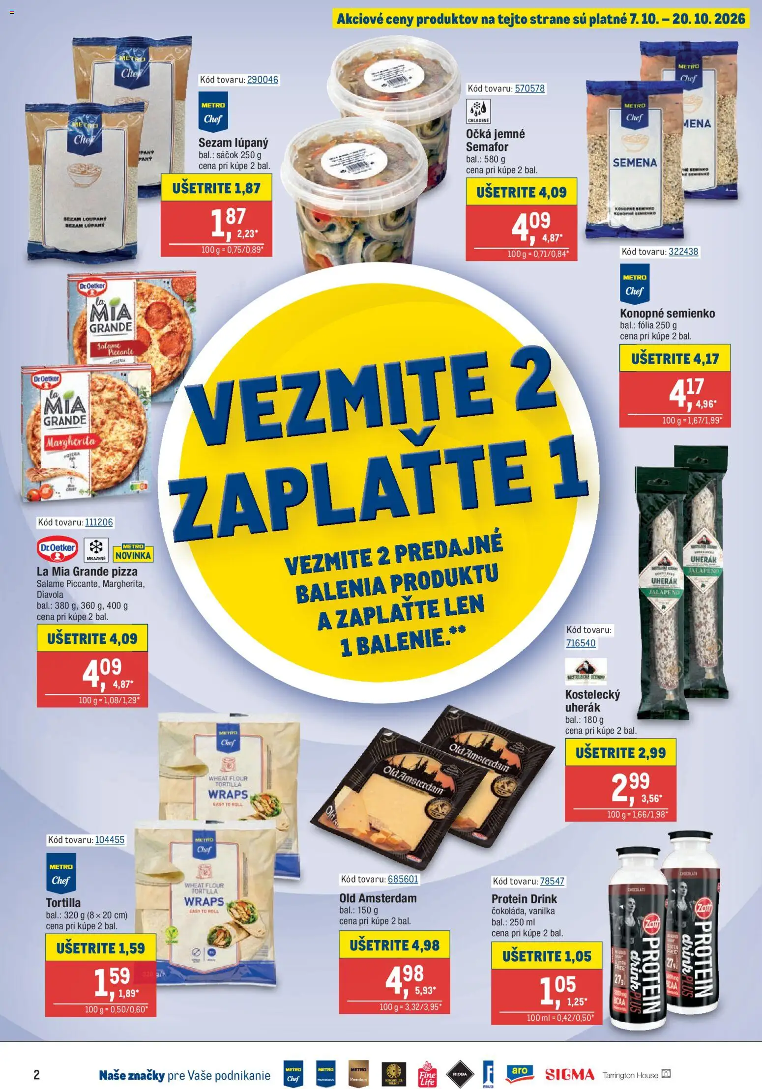Náhľad Metro letáku platného od 07.10.2026 - Pizza, Protein, Tortilla, Sezam, Vanilka