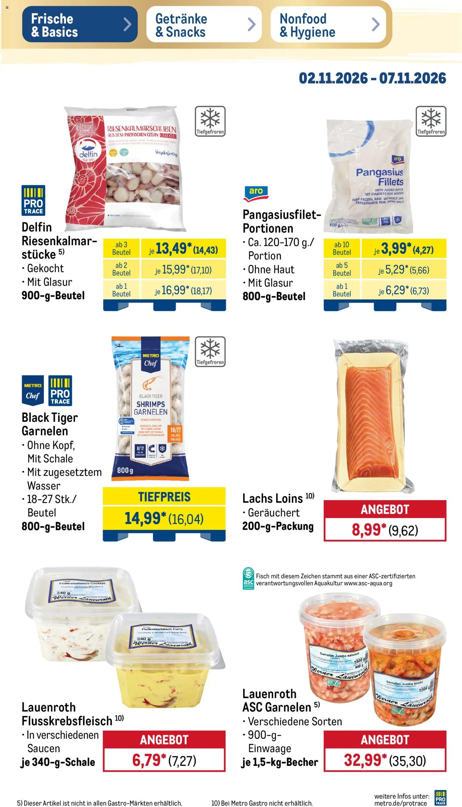 Vorschau von dem Prospekt des Geschäftes Metro, gültig ab dem 02.11.2026 - Wasser, Fisch, Garnelen, Lachs, Tiger garnelen