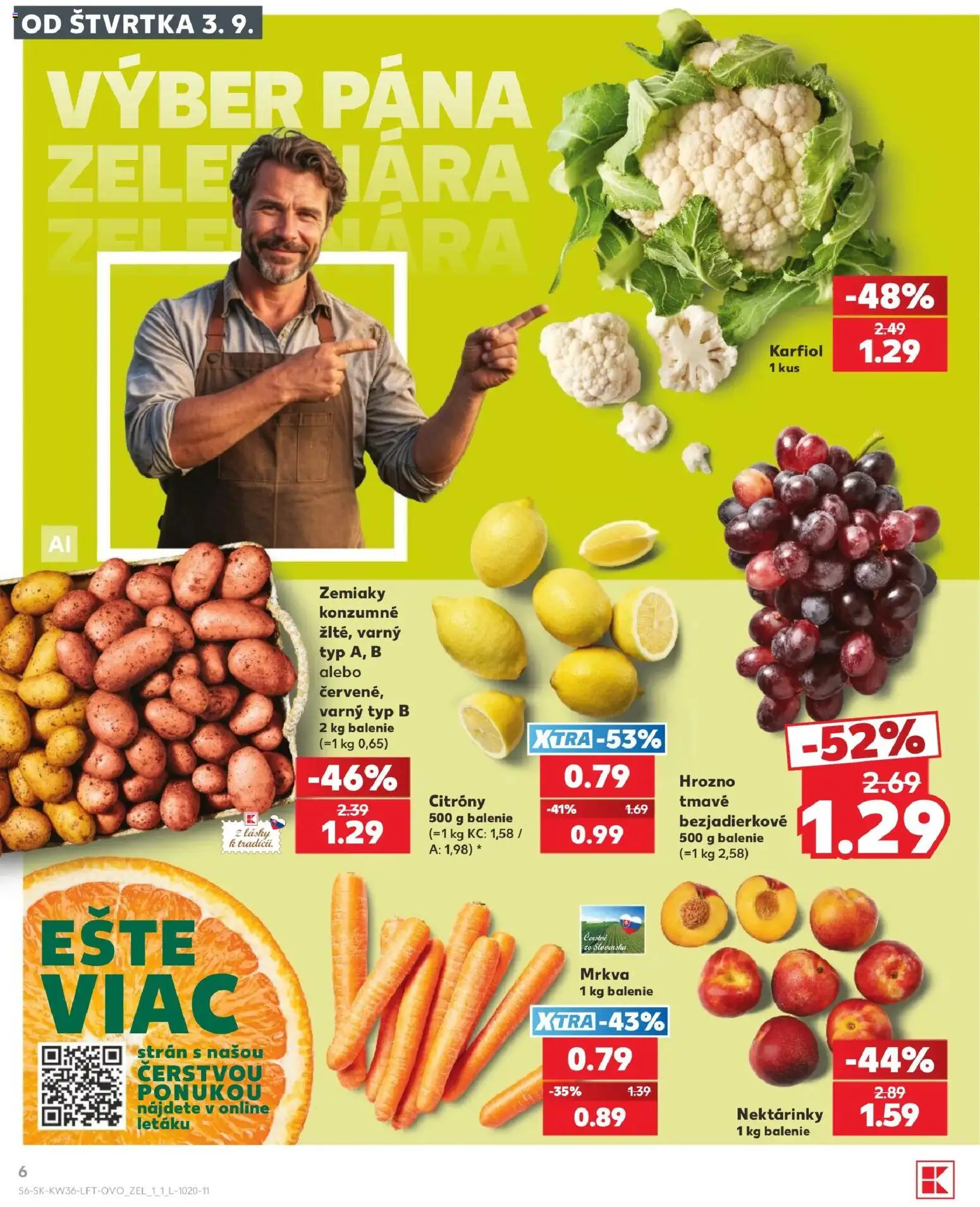 Náhľad Kaufland letáku platného od 03.09.2026 - Karfiol, Mrkva, Zemiaky, Hrozno, Citróny, Nektárinky