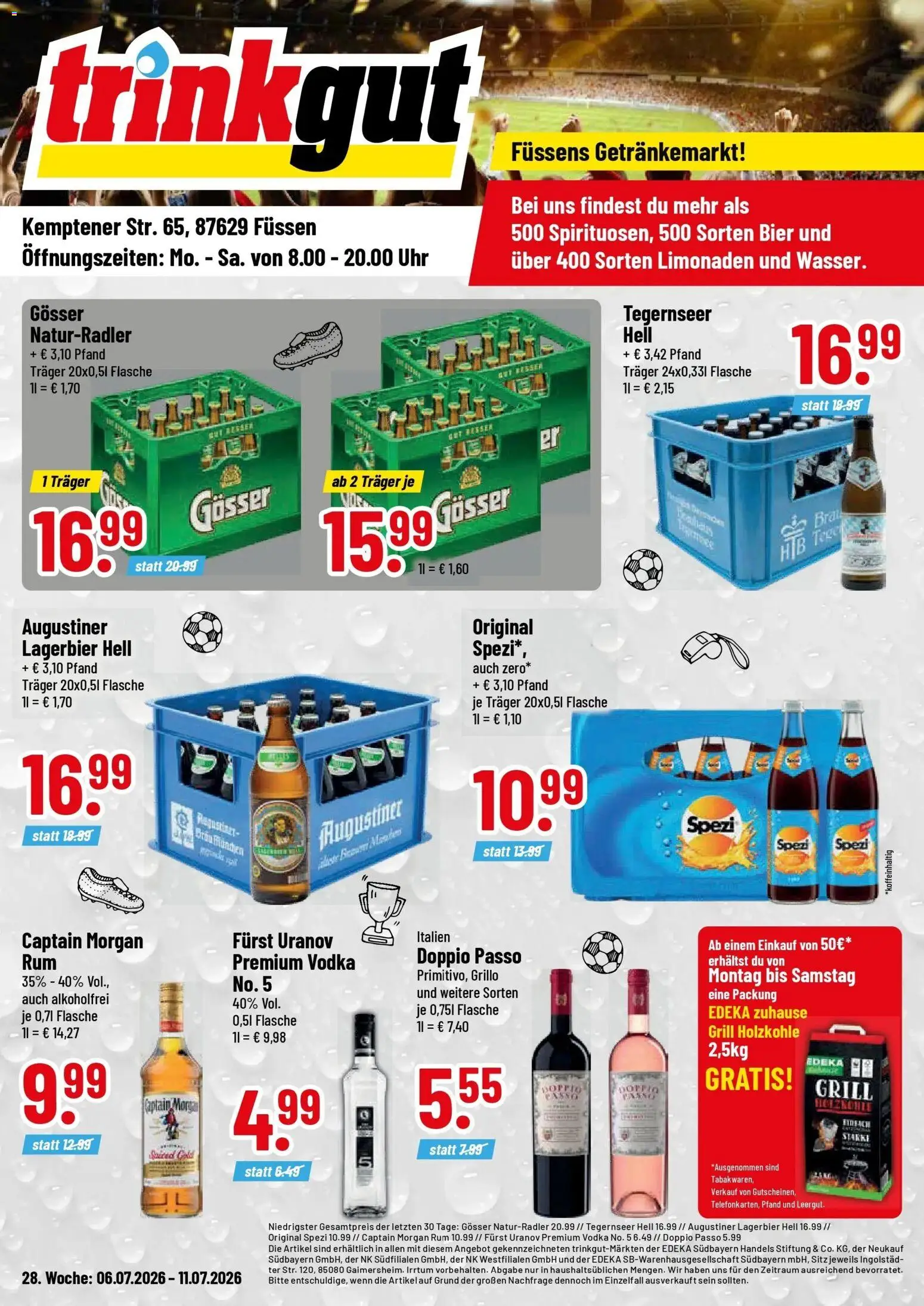 Vorschau von dem Prospekt des Geschäftes Trinkgut, gültig ab dem 06.07.2026 - Uhr, Bier, Grill, Vodka, Rum, Captain morgan, Doppio Passo