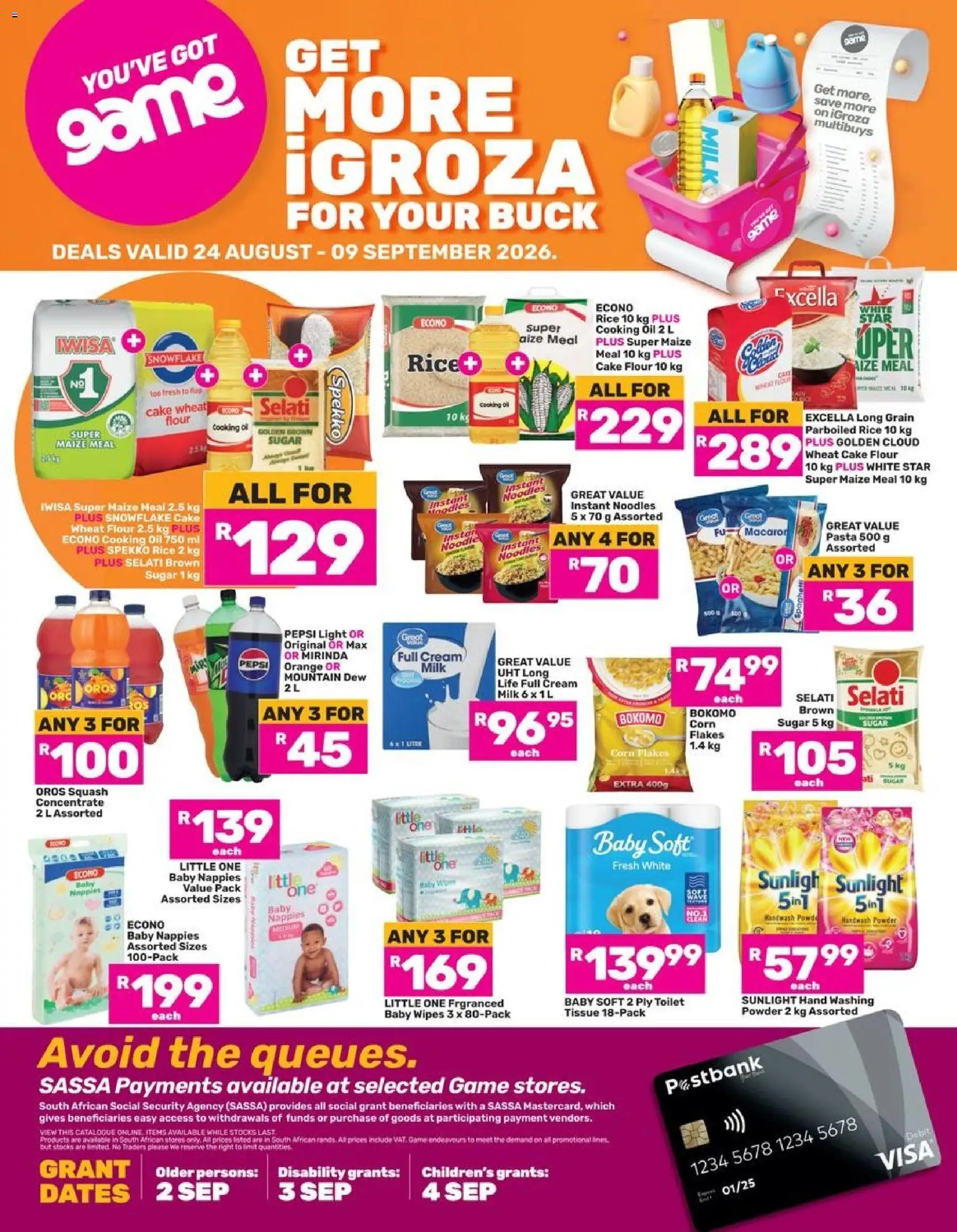 Preview of Game flyer valid from 24/08/2026 - Toilet, Oil, Sugar, Rice, Flour, Maize meal, Handwash, Powder