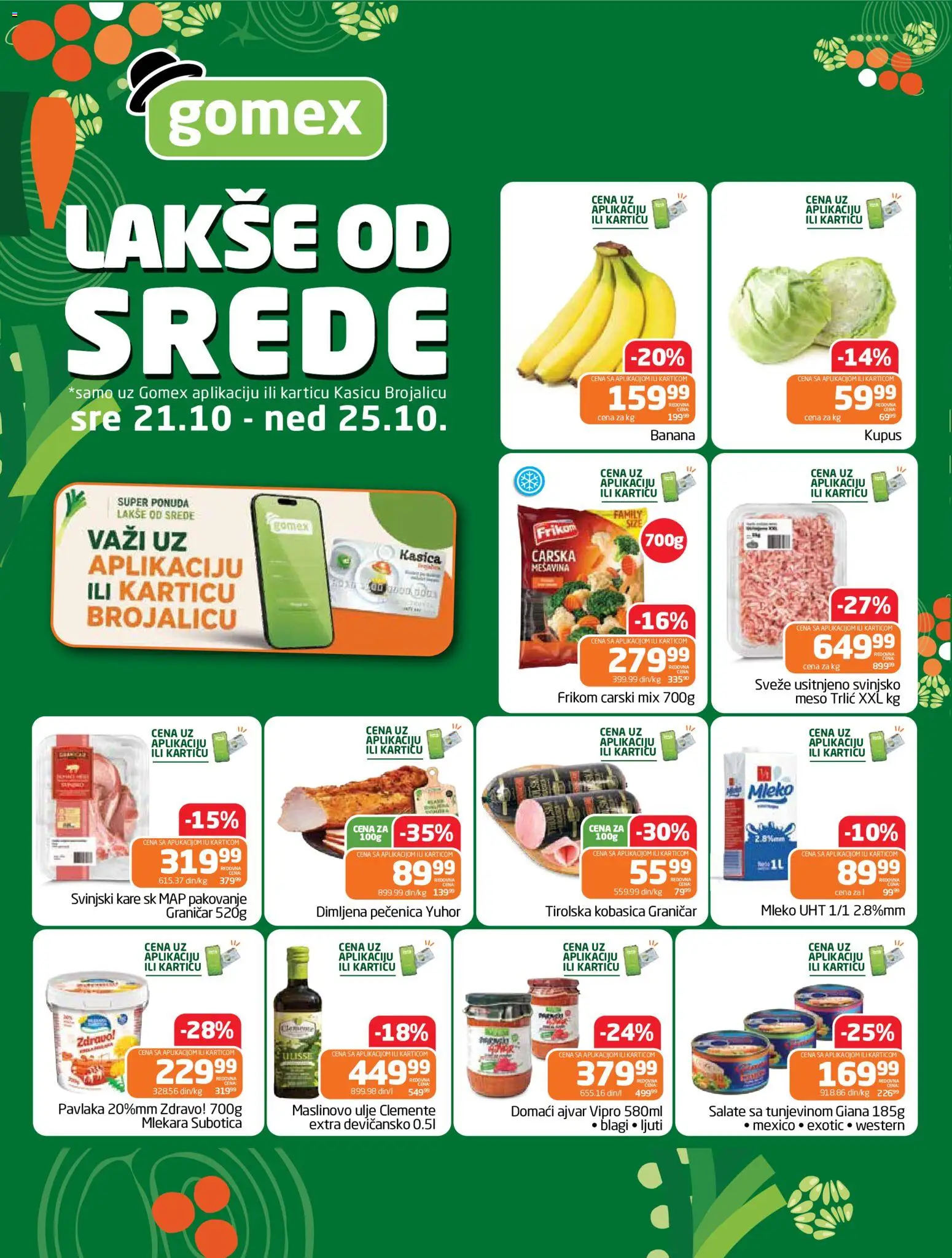 Pregled Gomex kataloga - važi od 21.10.2026 - Maslinovo ulje, Kupus, Pavlaka, Meso, Ulje, Svinjski kare, Pečenica, Pakovanje