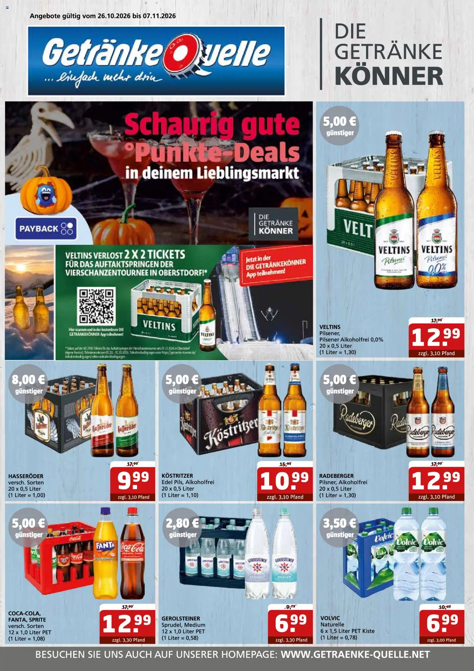 Vorschau von dem Prospekt des Geschäftes Getränke Quelle, gültig ab dem 26.10.2026 - Gerolsteiner, Fanta, Veltins, Sprite, Volvic, Hasseröder, Kostritzer