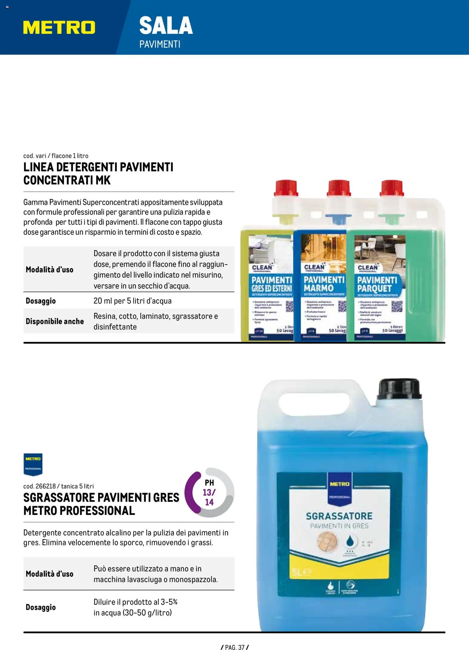 Anteprima dell'opuscolo Volantino Detergenza dal negozio Metro valido da 07/01/2026 - Acqua, Lavasciuga, Sgrassatore, Detergente, Secchio, Tanica