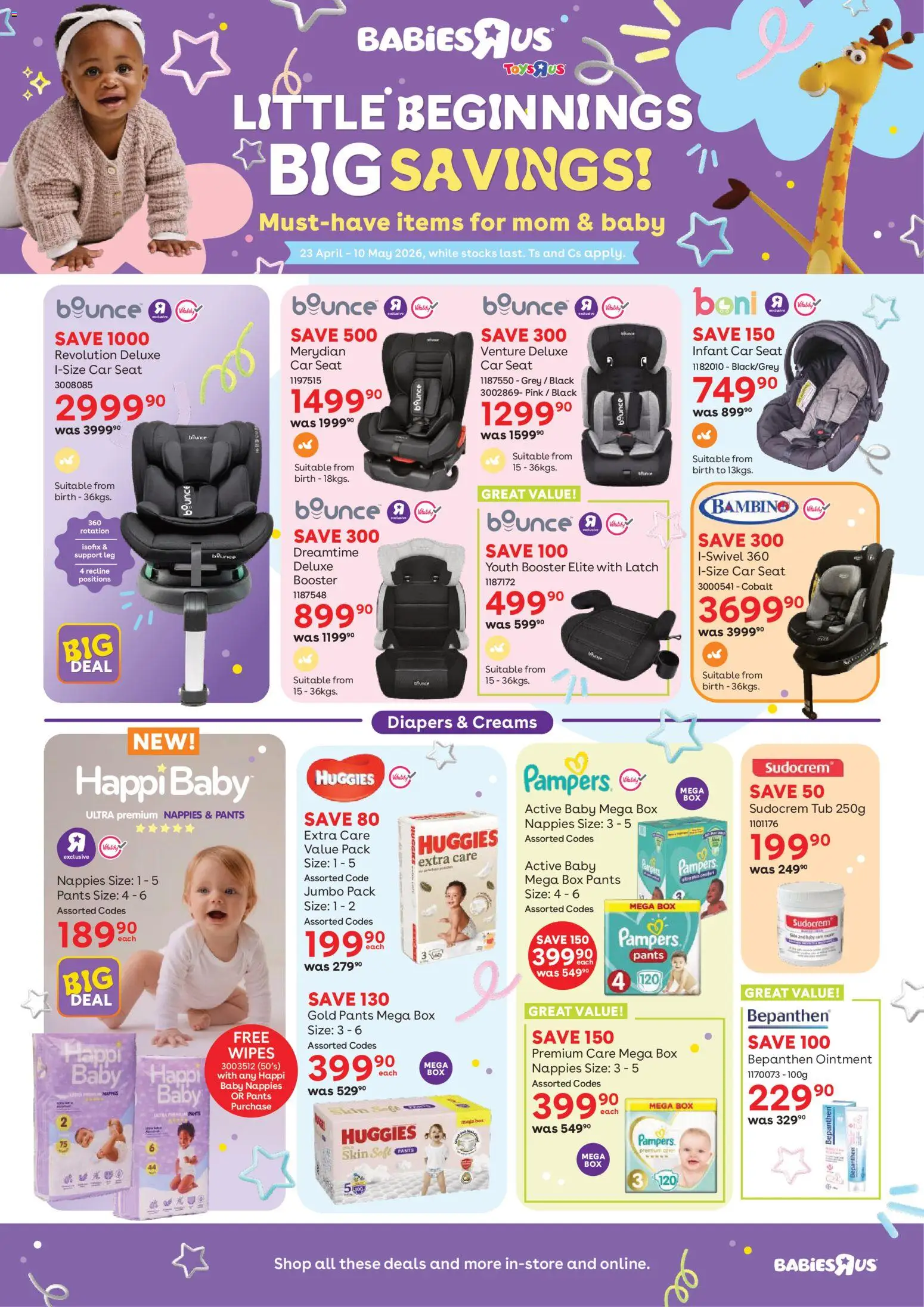 Preview of Babies R Us flyer valid from 23/04/2026 - Box, Toys, Pants, Nappies, Diapers
