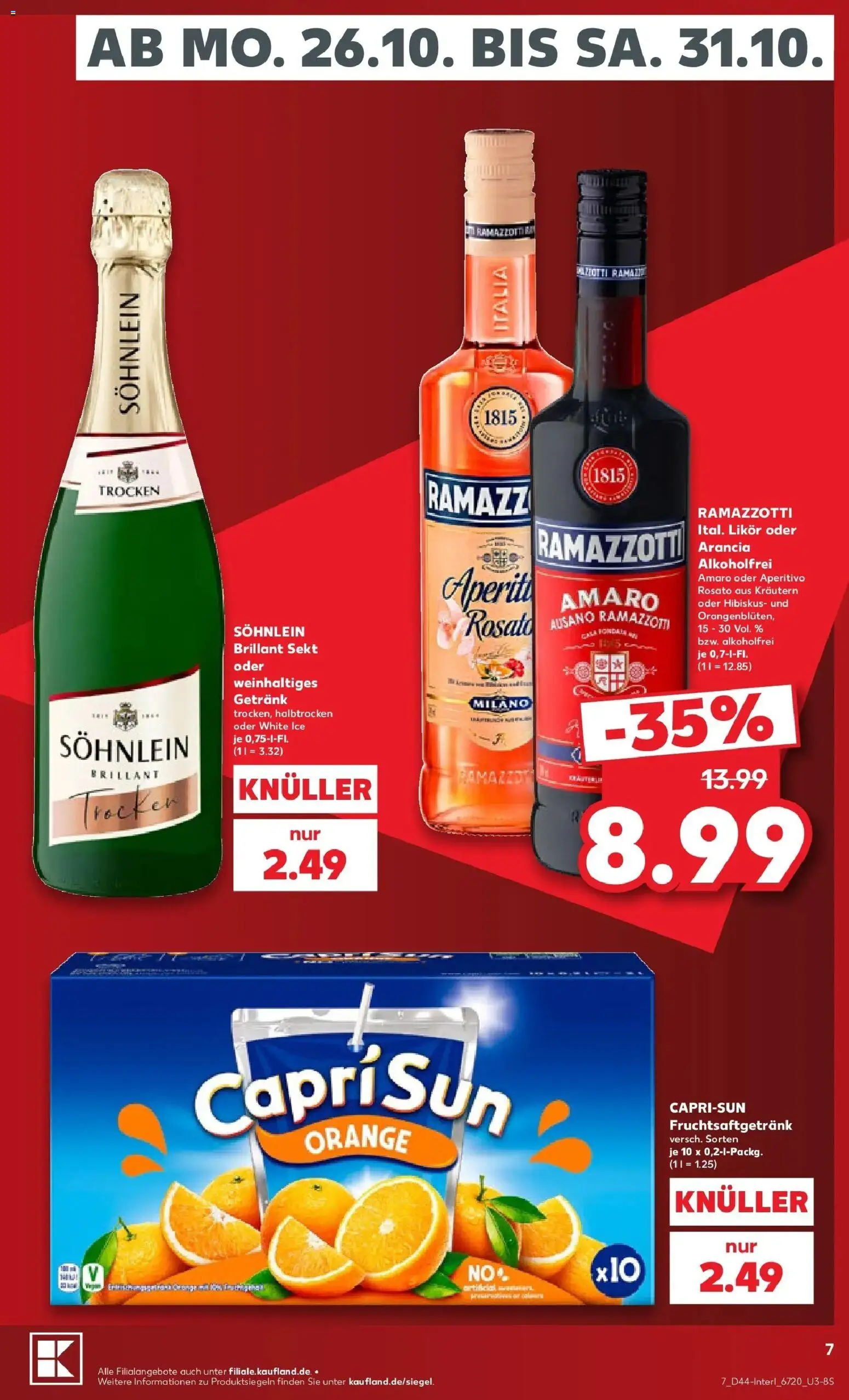 Vorschau von dem Prospekt des Geschäftes Kaufland, gültig ab dem 26.10.2026 - Ramazzotti, Sekt, Likör