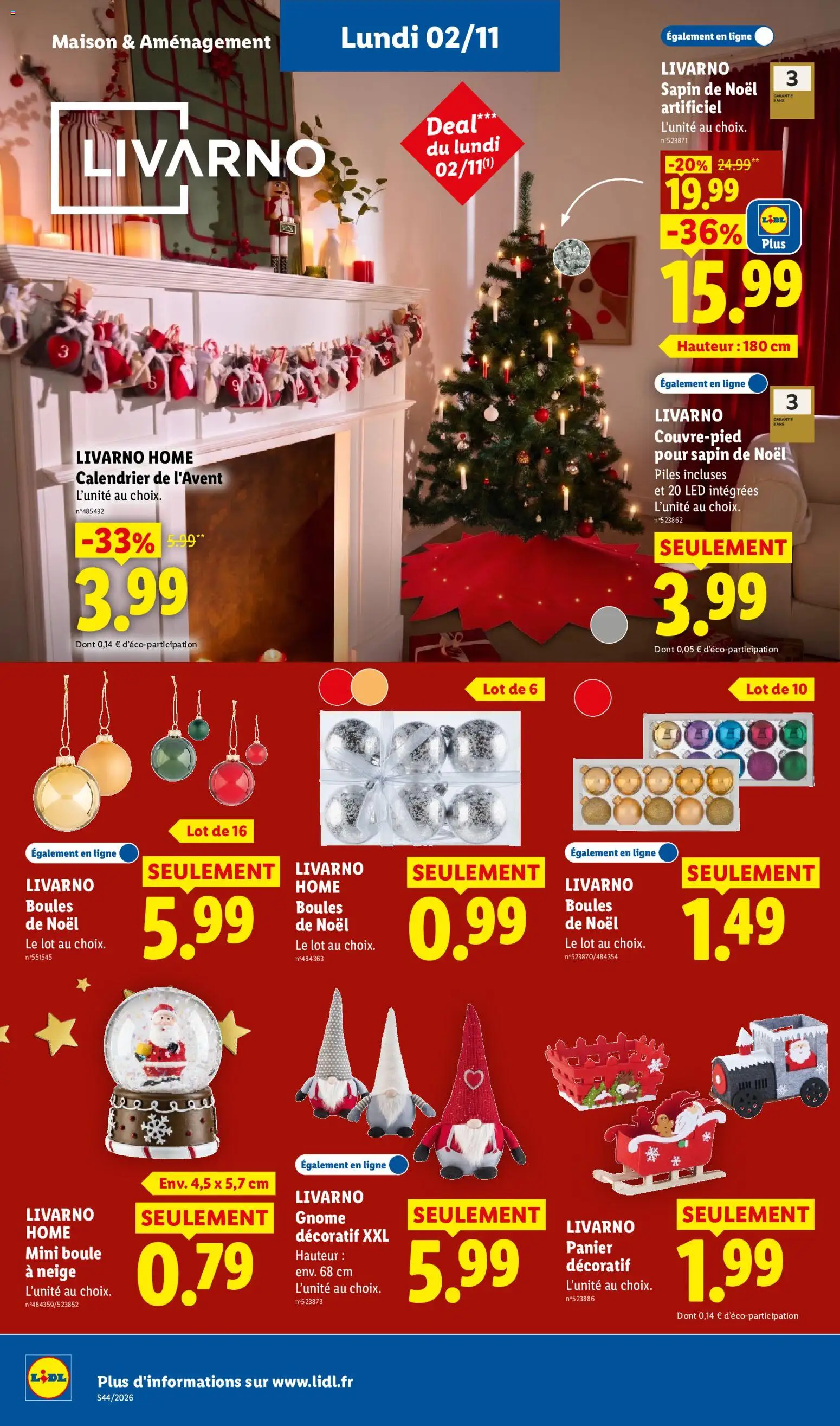 Prévisualisation de LIDL catalogue du magasin LIDL formulaire valide 29/10/2026 - Calendrier, Sapin de Noël, Panier, Piles, Boule à neige, Livarno, Calendrier de l'avent