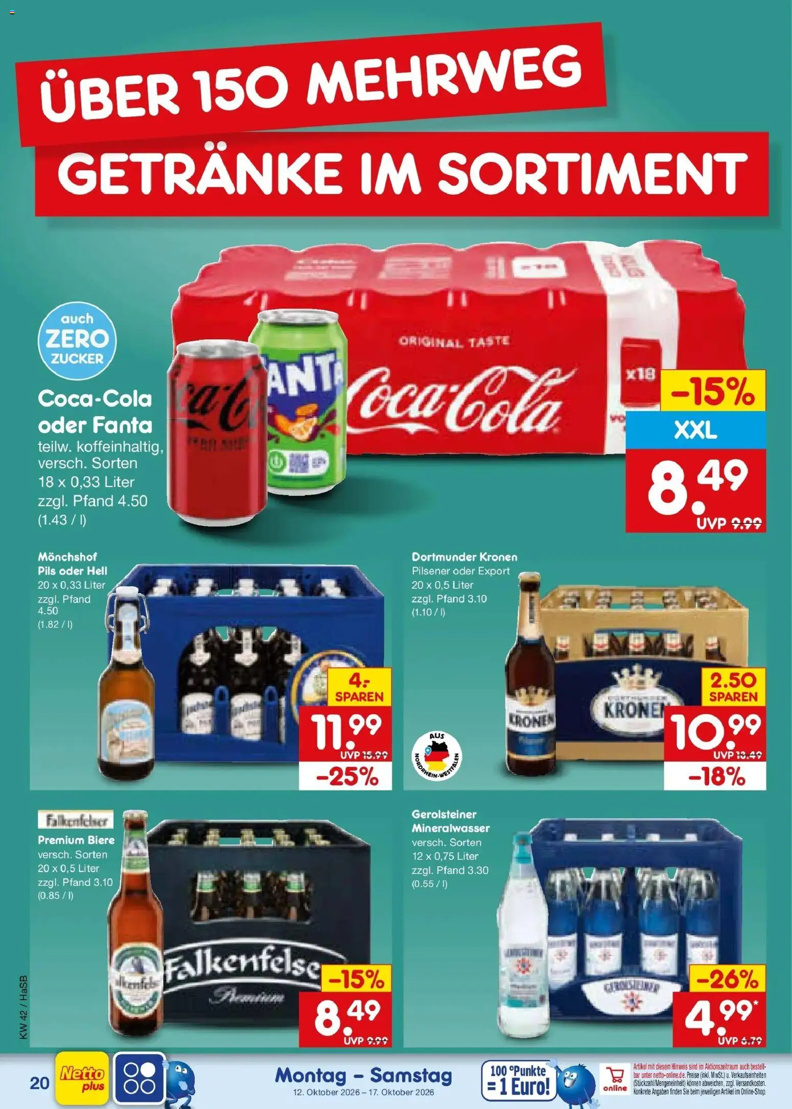 Vorschau von dem Prospekt des Geschäftes Netto Marken-Discount, gültig ab dem 12.10.2026 - Mineralwasser, Gerolsteiner, Zucker, Fanta, Monchshof, Pils