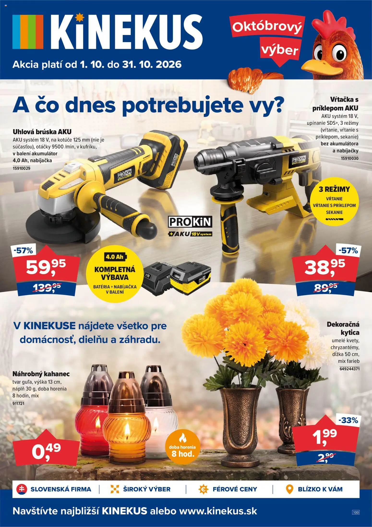 Náhľad Kinekus letáku platného od 01.10.2026 - Batéria, Aku, Nabíjačka, Akumulátor, Uhlová brúska