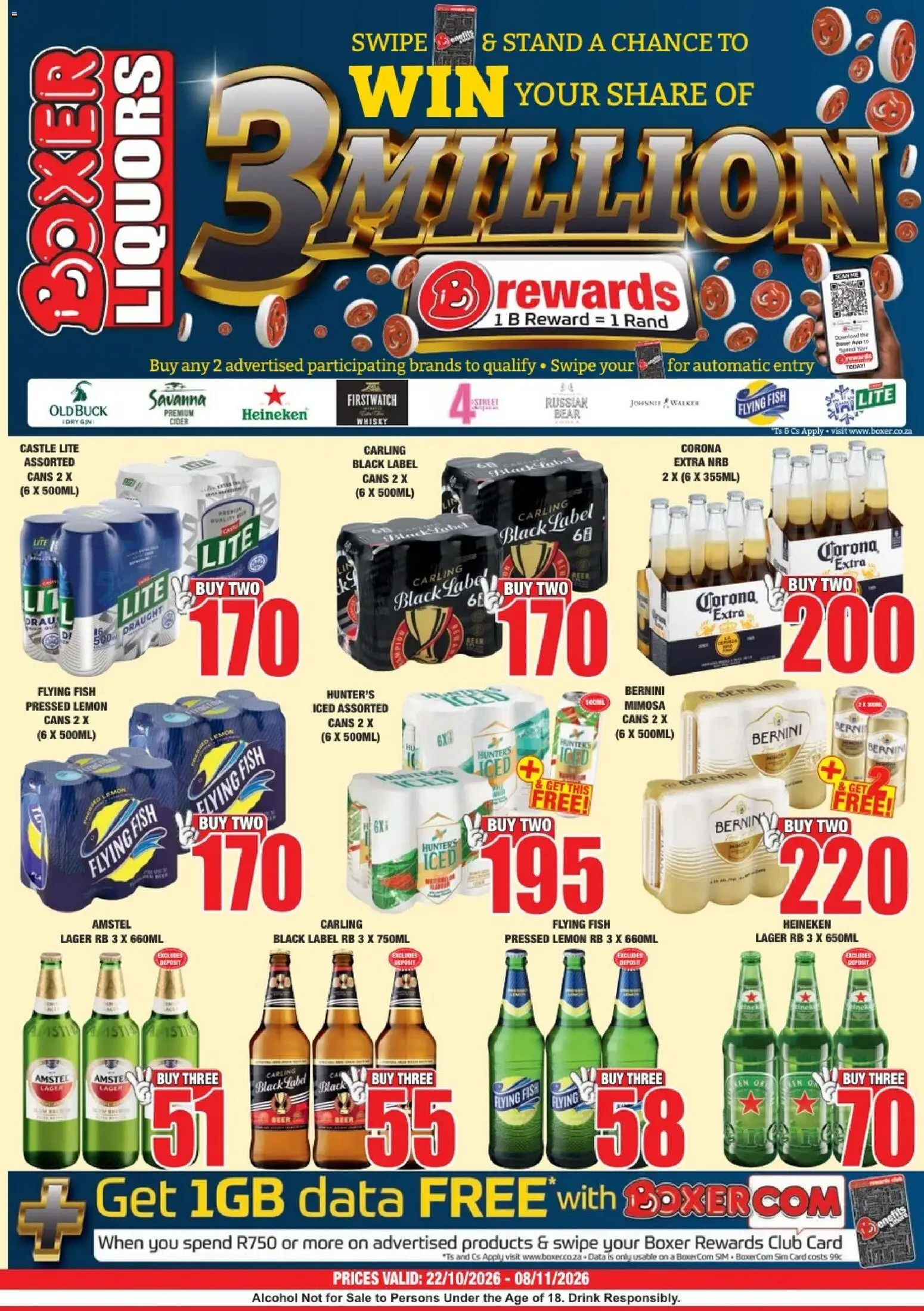 Preview of Boxer flyer valid from 22/10/2026 - Fish, Alcohol, Heineken, Data, Cider, Lemon, Sim