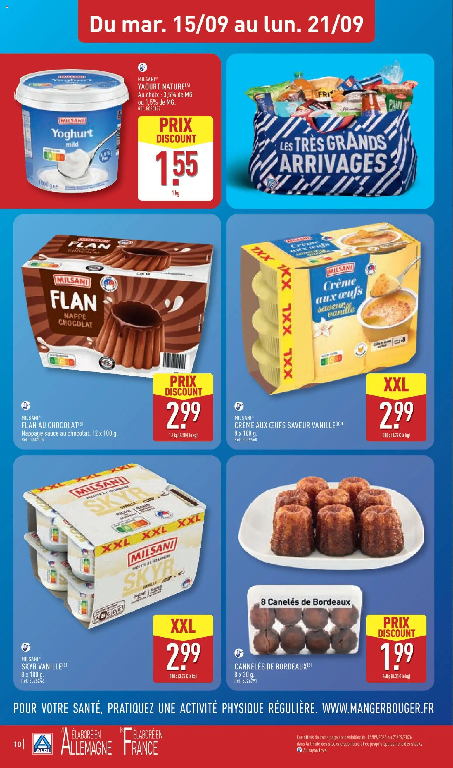 Prévisualisation de Aldi catalogue du magasin Aldi formulaire valide 15/09/2026 - Chocolat, Œufs, Pain, Skyr, Yaourt, Crème, Nappe, Yaourt nature