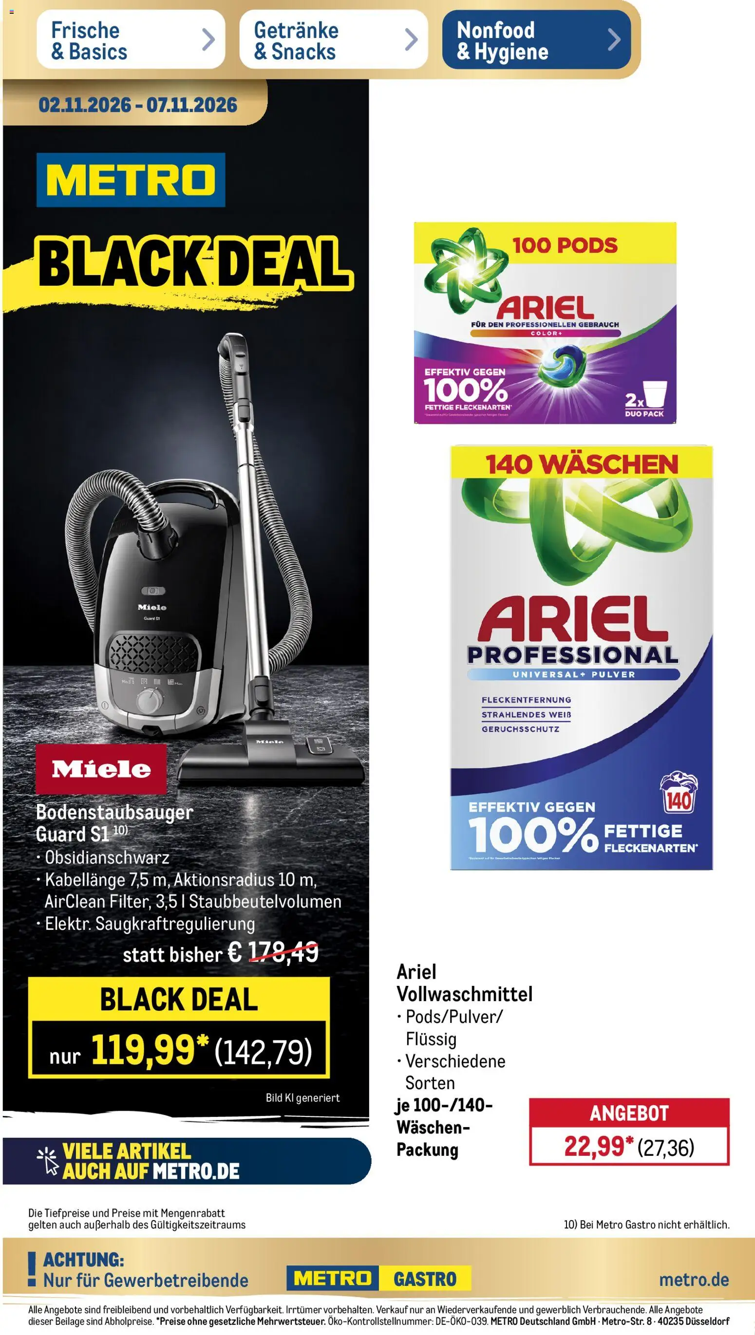 Vorschau von dem Prospekt des Geschäftes Metro, gültig ab dem 02.11.2026 - Miele, Ariel