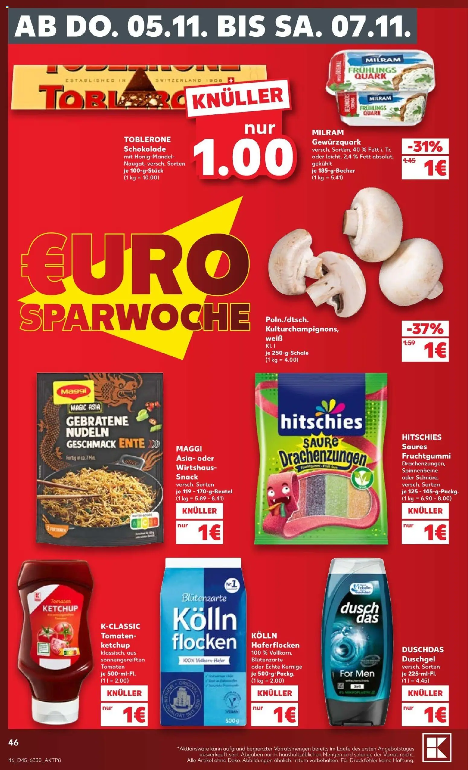 Vorschau von dem Prospekt des Geschäftes Kaufland, gültig ab dem 31.10.2026 - Schokolade, Maggi, Quark, Nudeln, Tomaten, Milram, Duschdas, Kolln