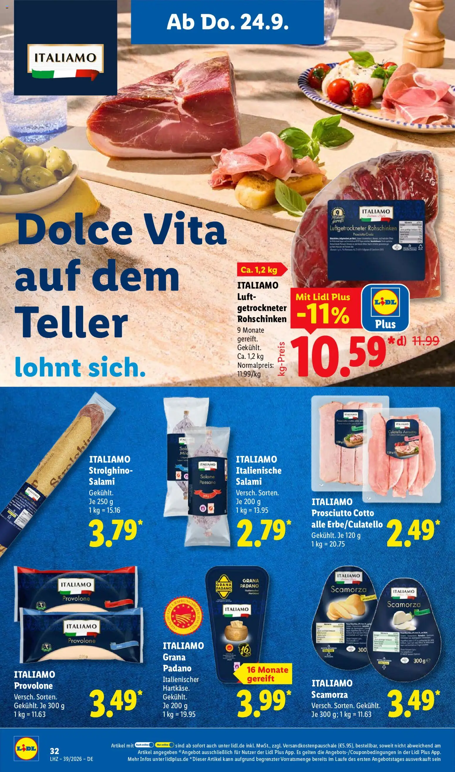 Vorschau von dem Prospekt des Geschäftes Lidl, gültig ab dem 21.09.2026 - Grana Padano, Salami