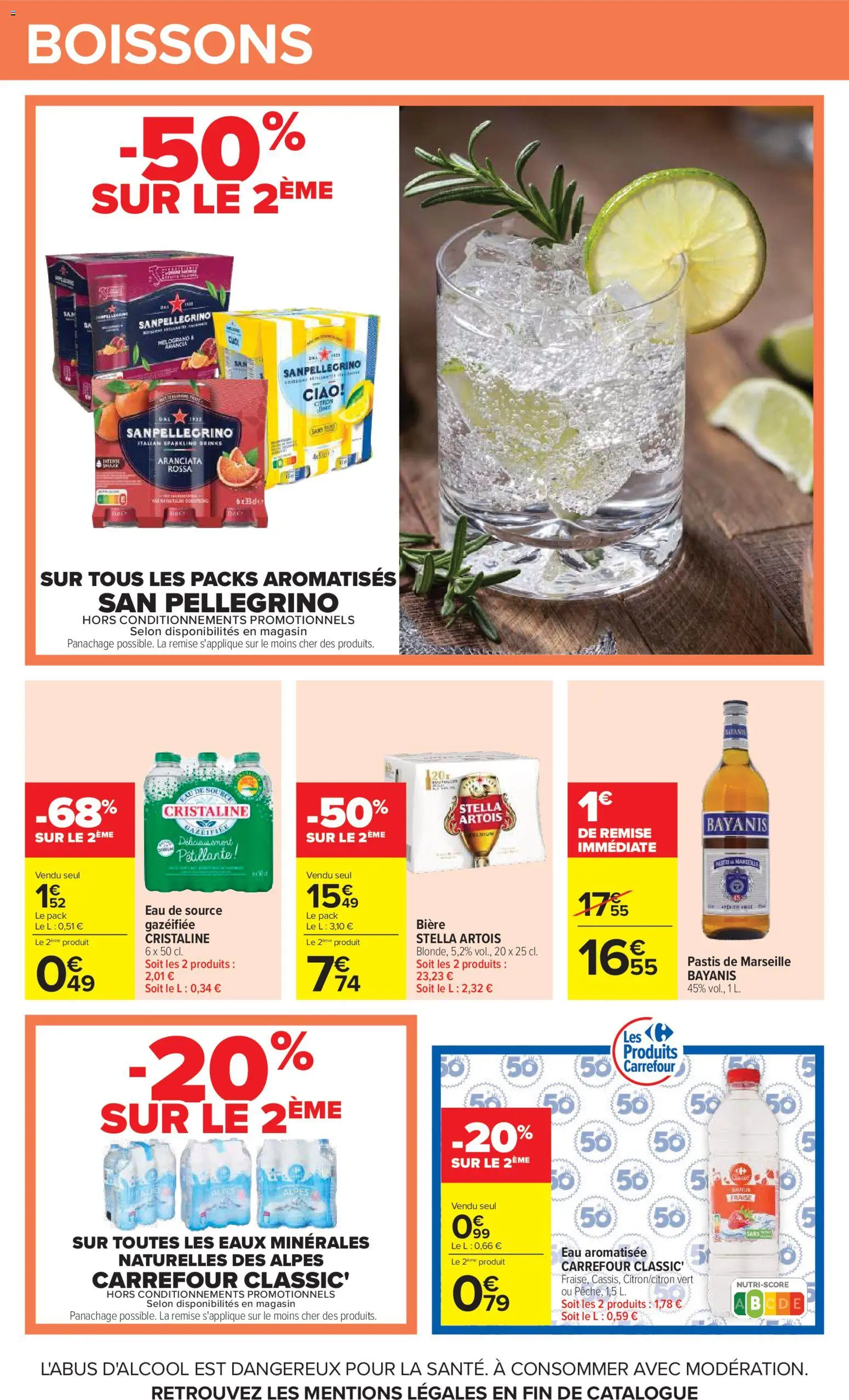Prévisualisation de Carrefour catalogue du magasin Carrefour formulaire valide 20/10/2026 - Bière, Fraise, Citron, Pastis, Boissons, Eau de source, Eau aromatisée, Cristaline eau de source
