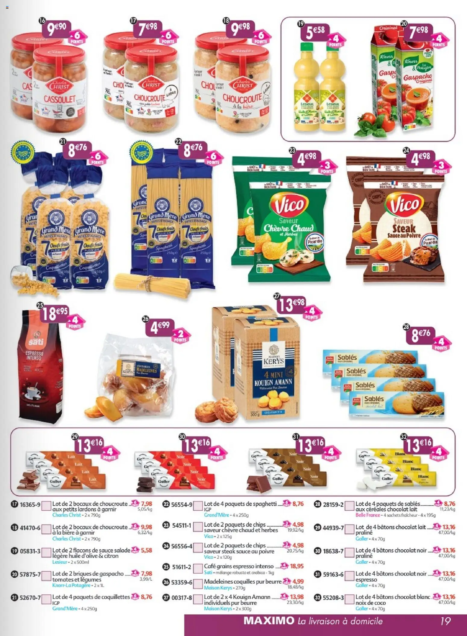 Prévisualisation de Maximo catalogue epicerie du magasin Maximo formulaire valide 24/08/2026 - Coco, Madeleines, Tomates, Chips, Citron, Spaghetti, Céréales, Grand'Mère