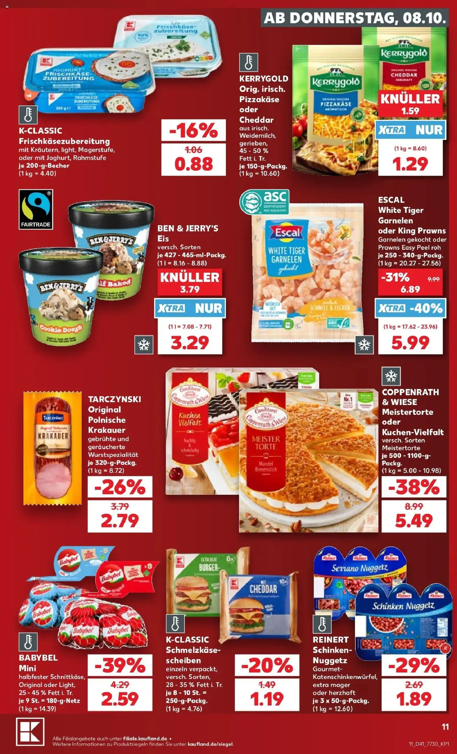 Vorschau von dem Prospekt des Geschäftes Kaufland, gültig ab dem 05.10.2026 - Burger, Joghurt, Garnelen, Schinken, Ben & Jerry's, Babybel, Frischkase