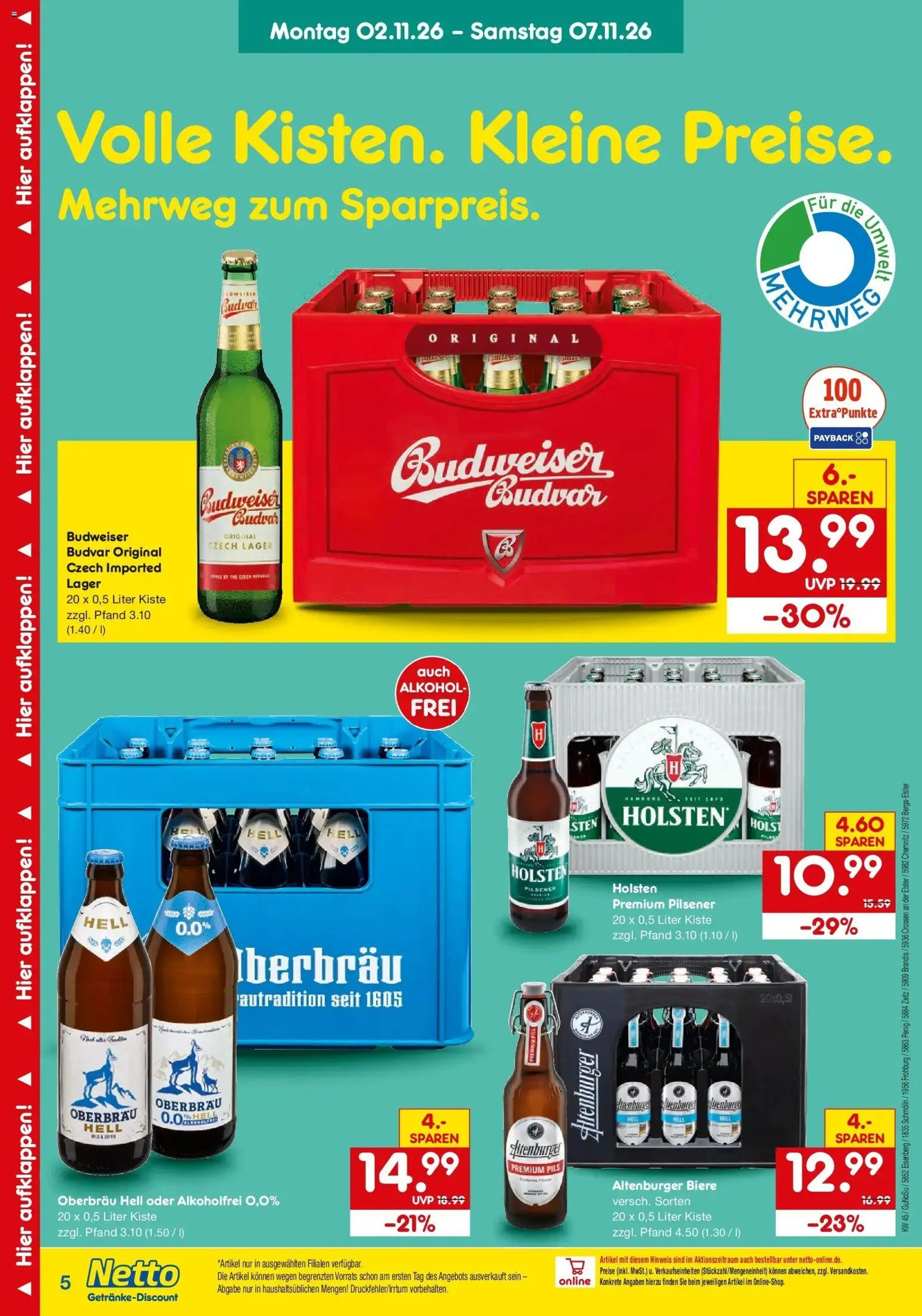 Vorschau von dem Prospekt des Geschäftes Netto Marken-Discount, gültig ab dem 02.11.2026 - Alkohol, Budweiser, Pils, Holsten