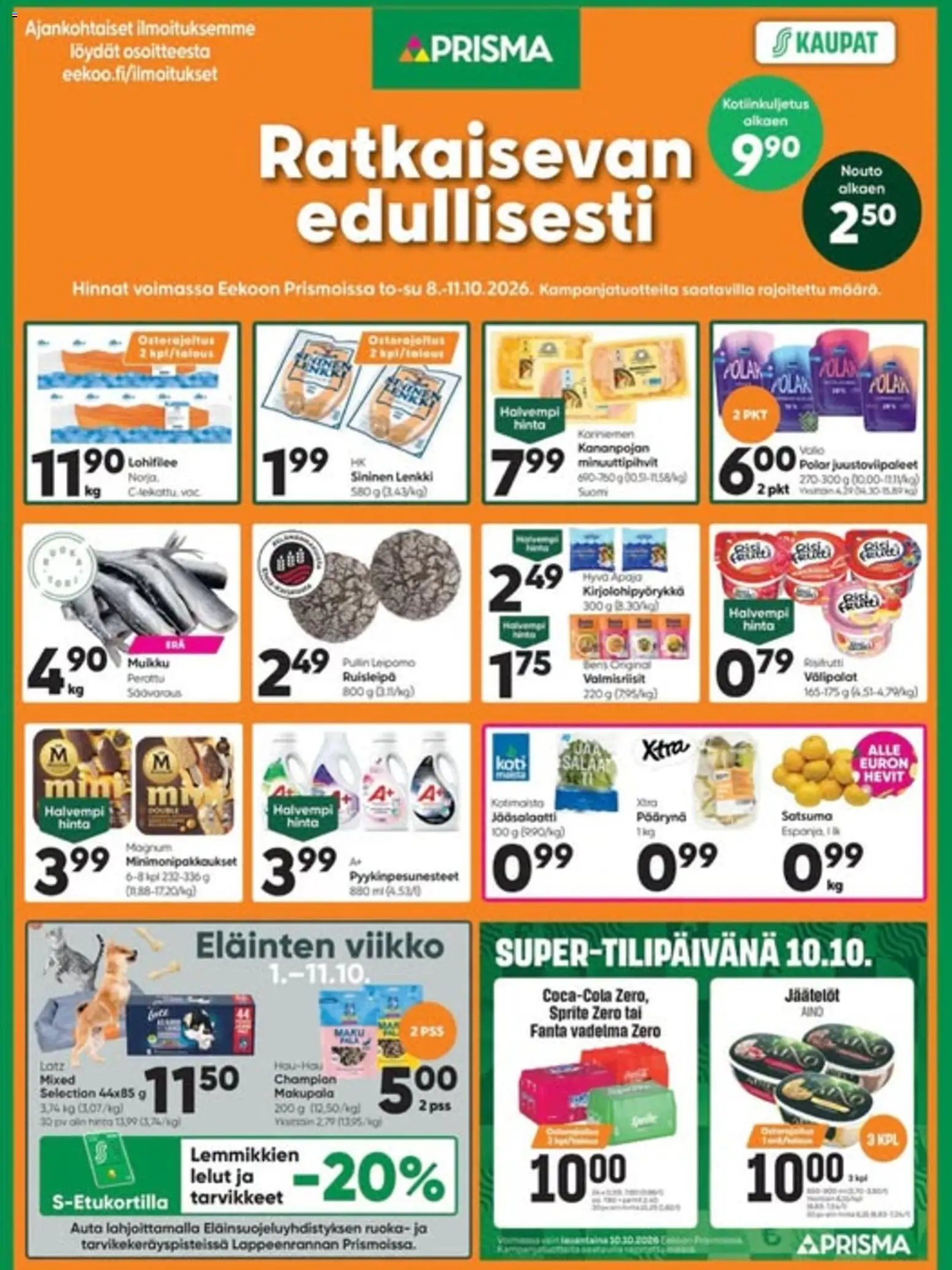 Kaupan Prisma Prisma tarjoukset esikatselu, voimassa 08/10/2026 - Vadelma, Fanta, Satsuma, Sprite