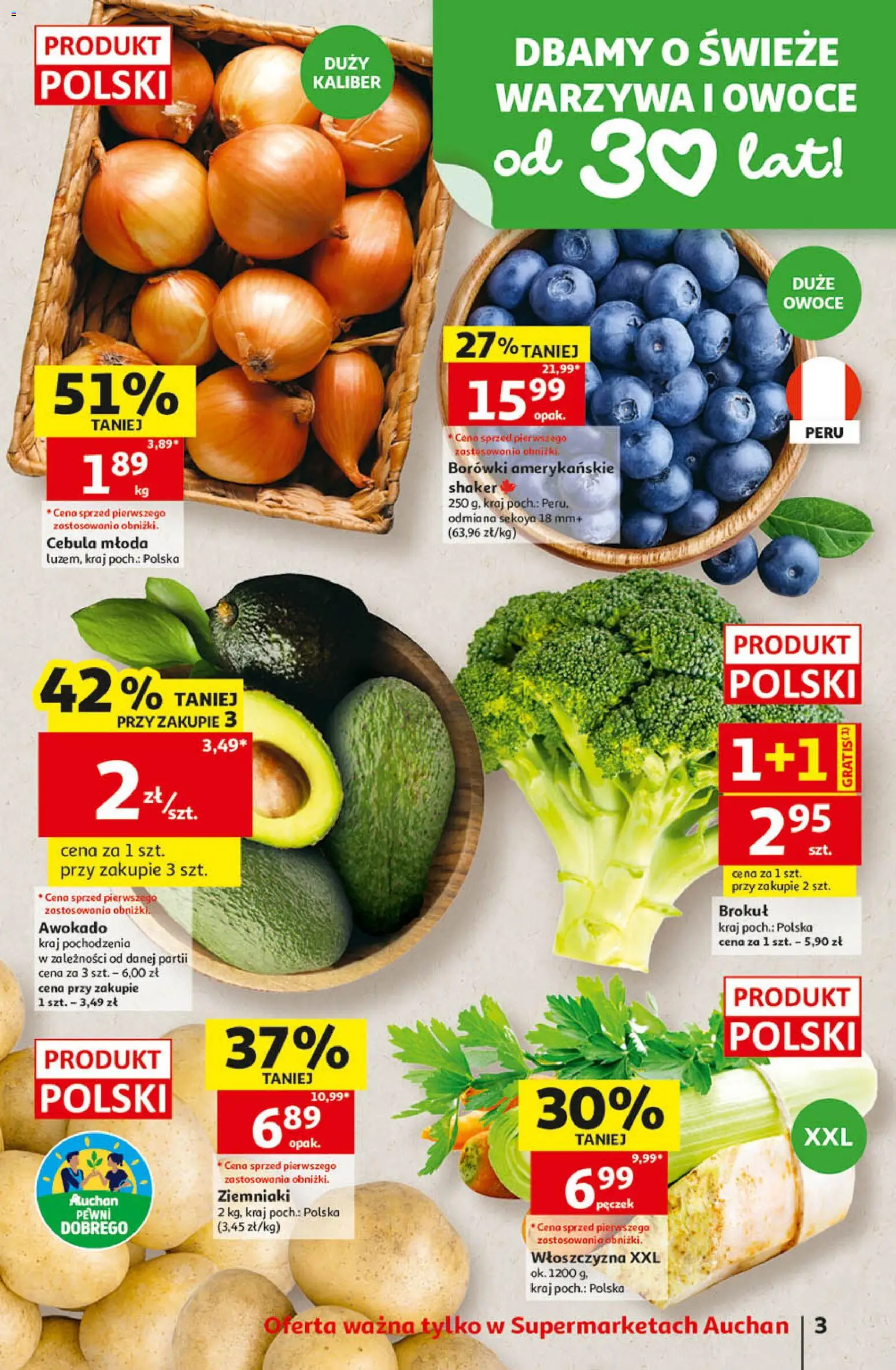 Pogląd gazetki "Auchan gazetka" ze sklepu Auchan ważnej od 22.10.2026 - Awokado, Ziemniaki, Owoce, Warzywa, Borówki, Brokuł, Cebula, Włoszczyzna