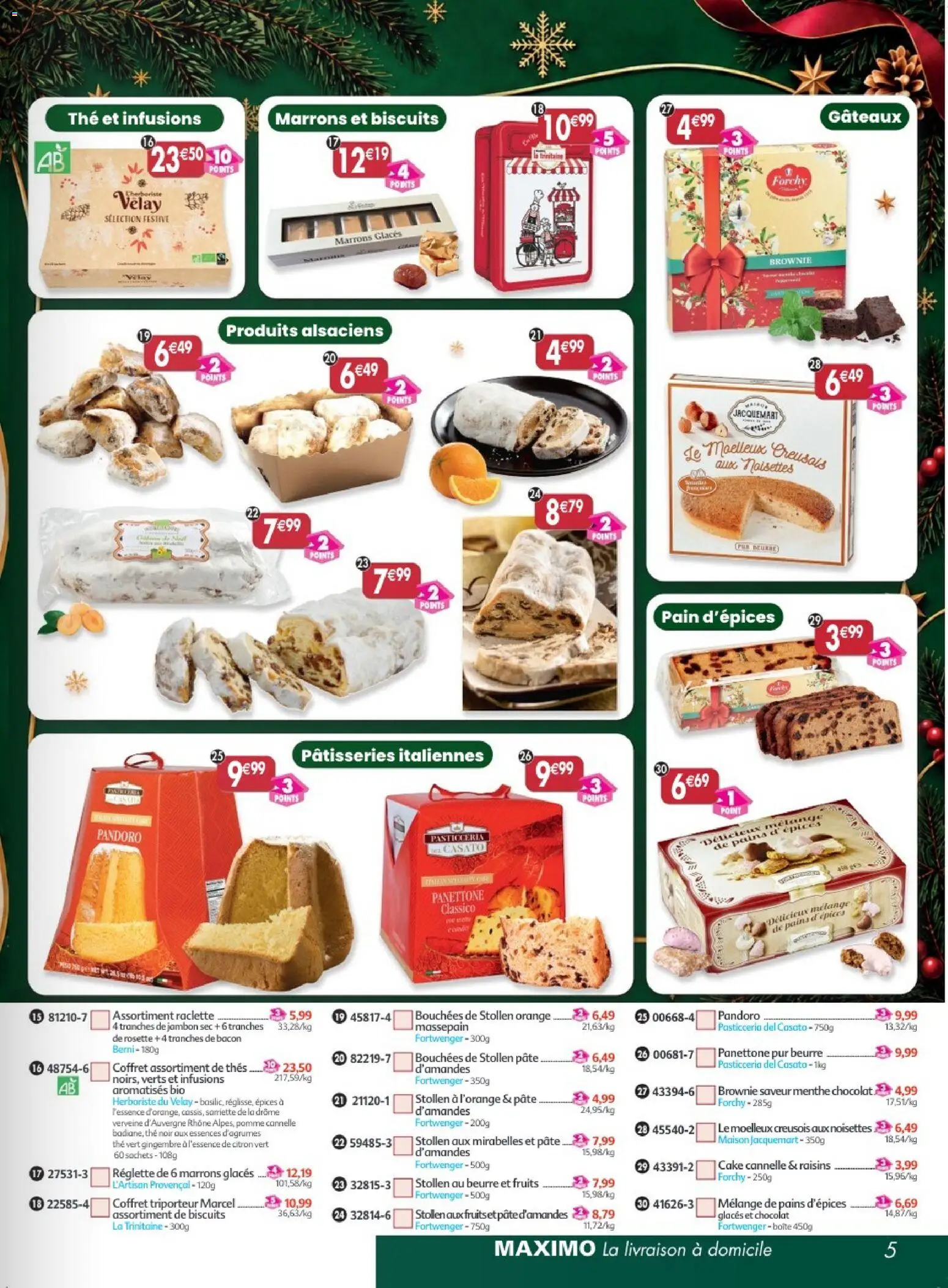 Prévisualisation de Maximo catalogue epicerie du magasin Maximo formulaire valide 26/10/2026 - Orange, Raclette, Pâte, Jambon, Biscuits, Raisins, Épices, Noisettes